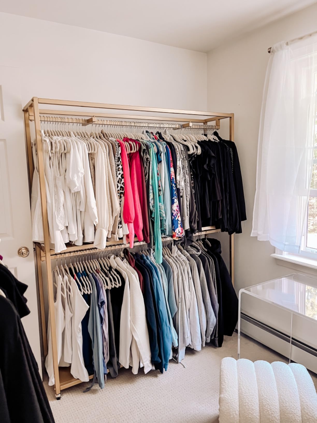 TIEOU Gold Clothes Racks Free-Standing, Gold Clothing Rack with Shelves for Boutiques, Heavy Duty Garment Rack for Hanging Clothes, Large Wardrobe Closet(Only One Shelf) customer photo 1