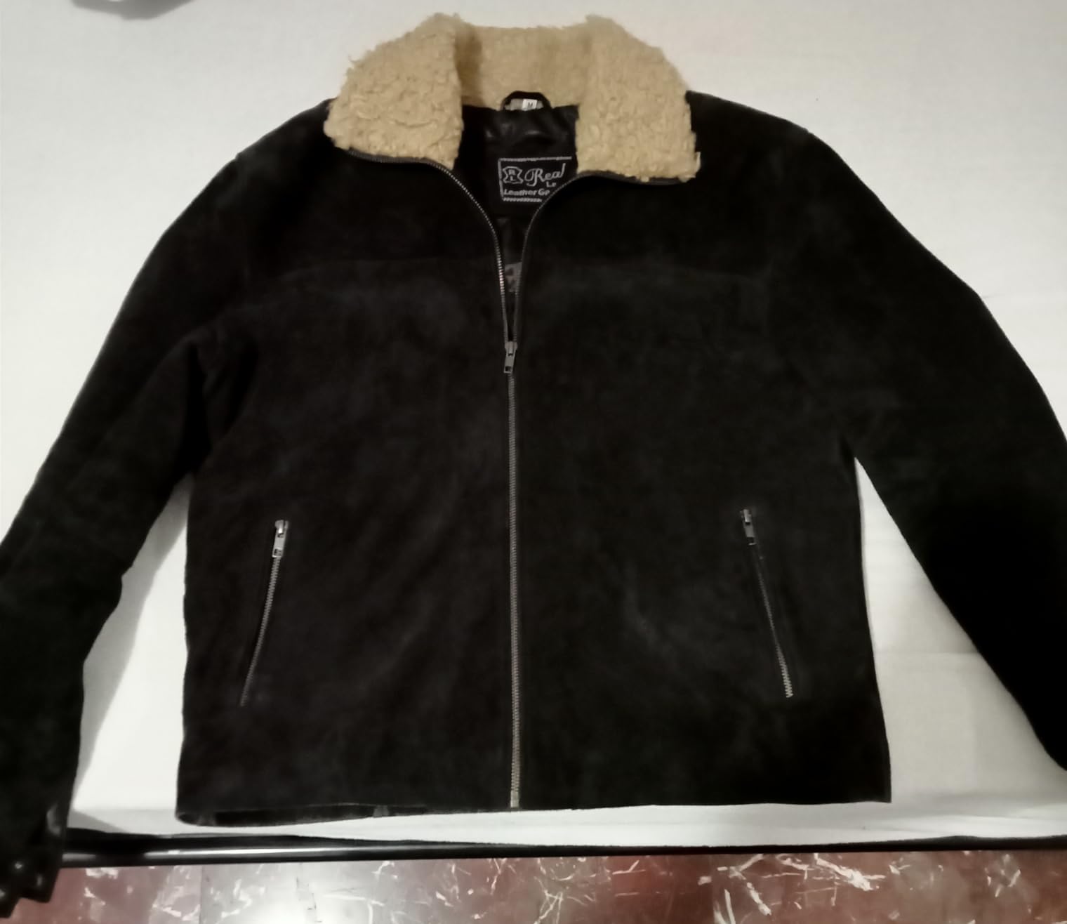 LP-FACON Men's Sherpa Collar Suede Leather Jacket - Dark Brown Vintage Winter Leather Jacket customer photo 1