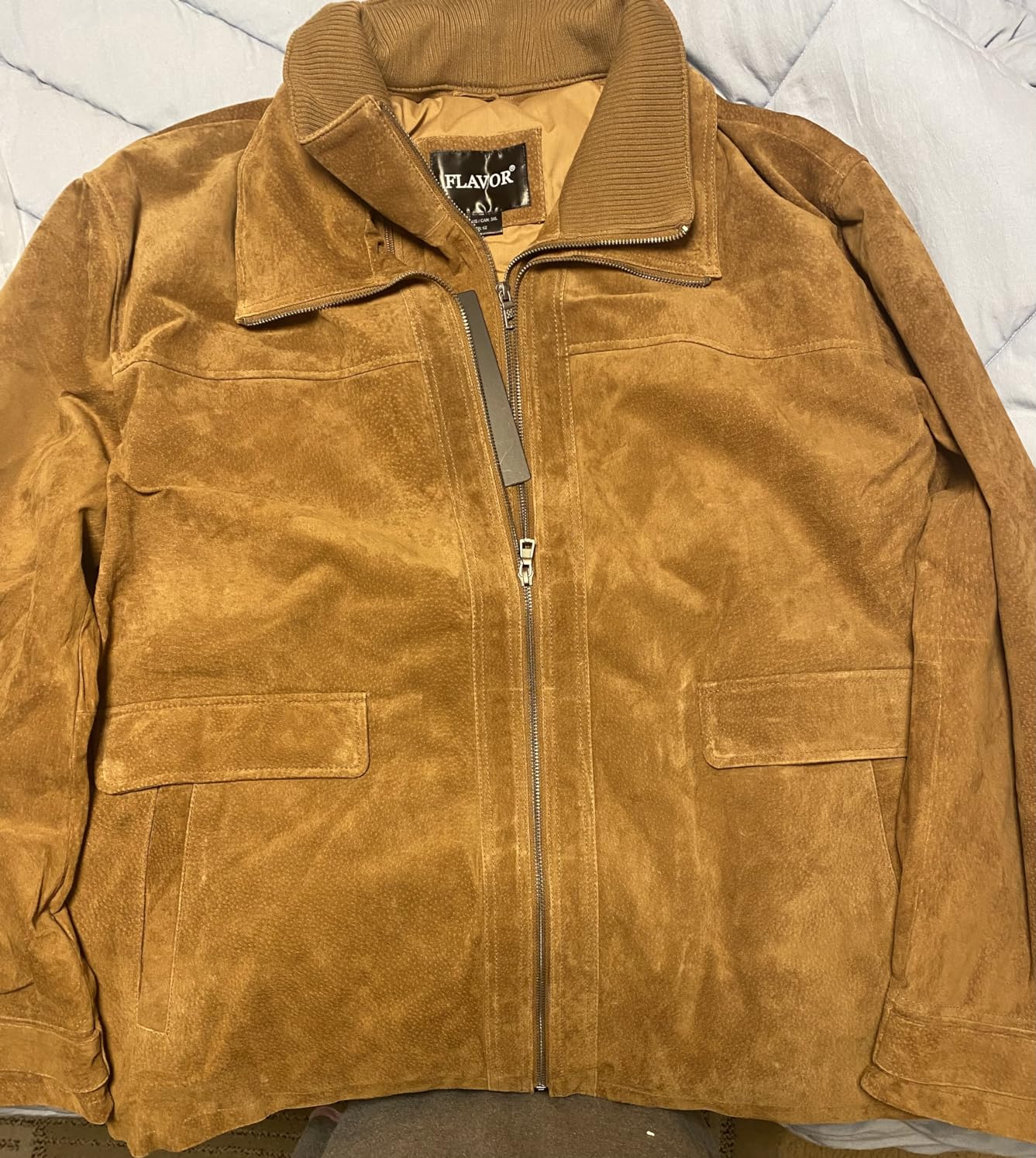 FLAVOR Men's Classic Leather Jacket Suede Winter Coat customer photo 1