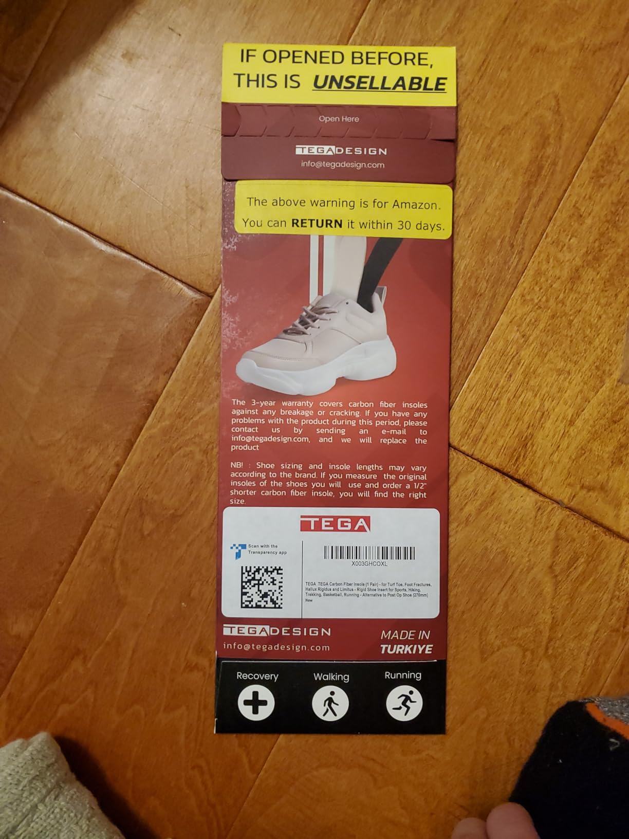 TEGA Carbon Fiber Insole (1 Pair) - for Turf Toe, Foot Fractures, Hallux Rigidus and Limitus - Rigid Shoe Insert customer photo 1