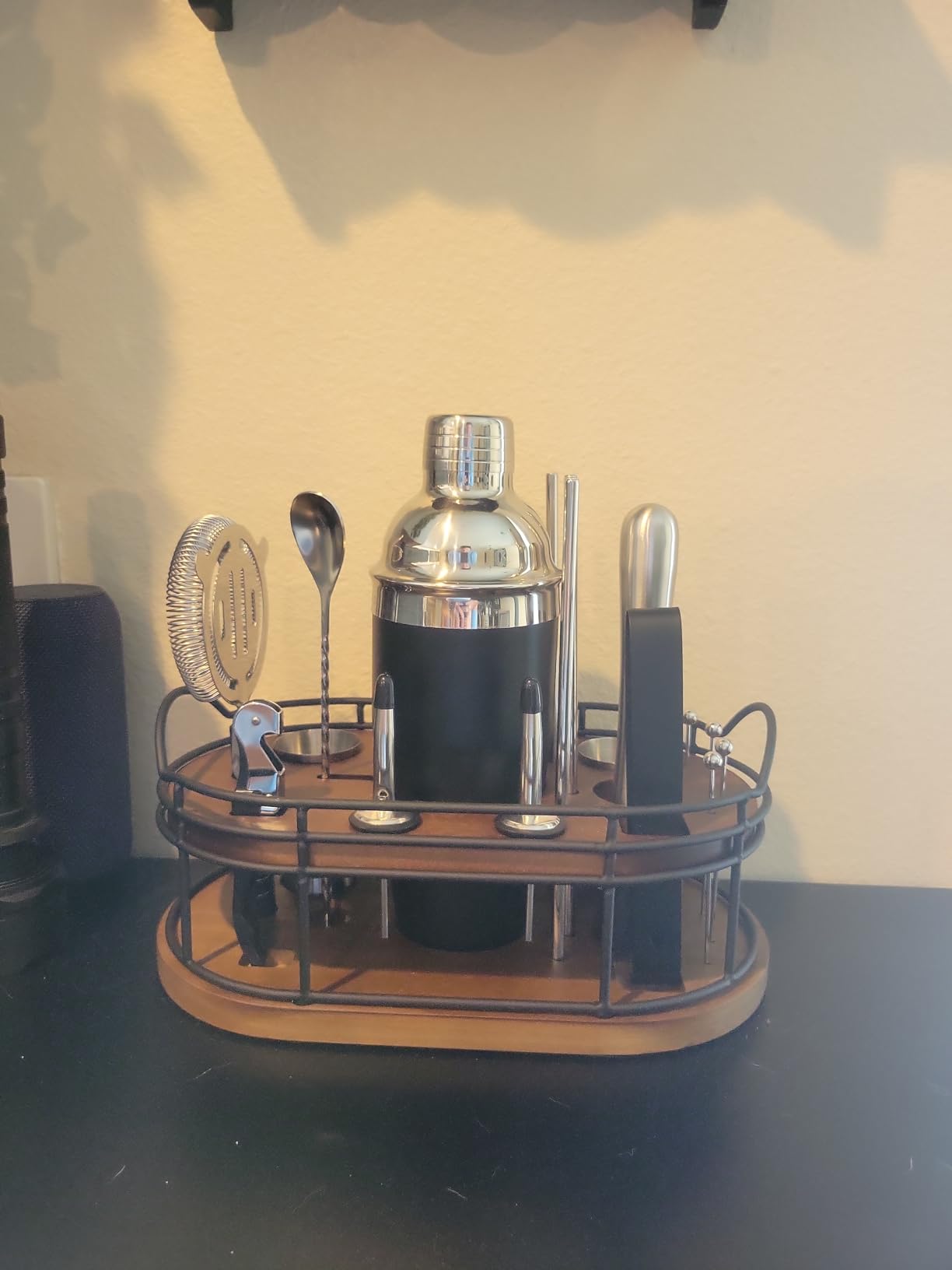 Home Hero Bartender Kit - 22-Piece Cocktail Shaker & Bar Tool Set - Wooden Stand Display & Bar Cart Accessories - Recipe Book & Housewarming Gifts - 22-Pc, Silver customer photo 2