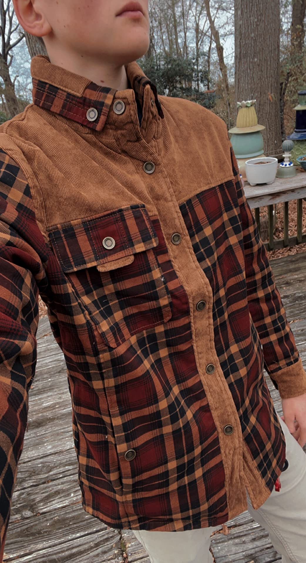 Men's Corduroy Plaid Sherpa Lined Flannel Shirt Jacket Fleece Coat customer photo 1