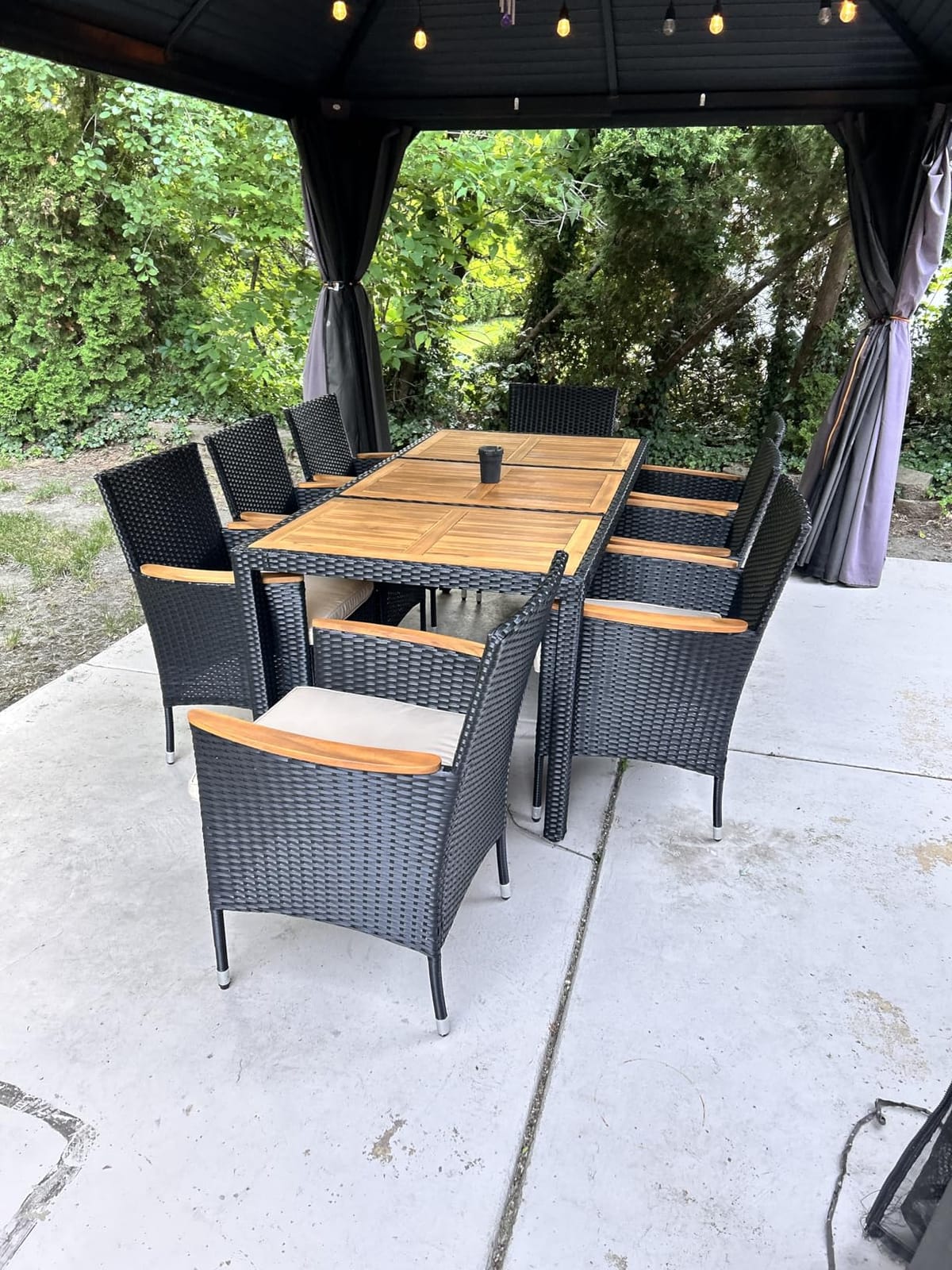 Flamaker Patio Dining Set for 8 Outdoor Acacia Wood Table and Chairs, Black customer photo 2