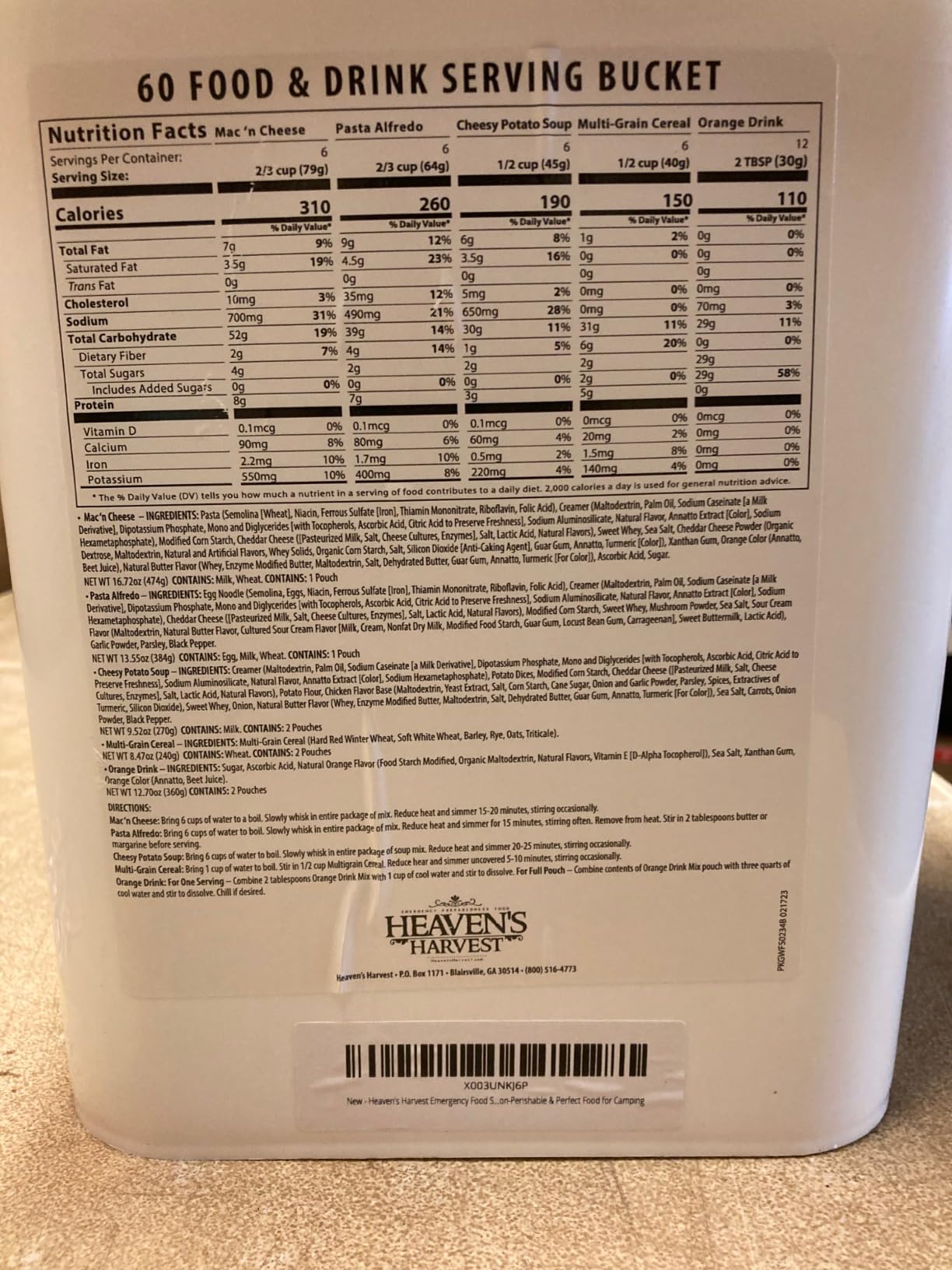 Heaven’s Harvest 25-Year Family Food Kit — Emergency Food Supply. Freeze Dried Survival Food Kit + Water-Proof 25-Year Storage Bucket. MRE Meals/Non-Perishable & Perfect Camping Food (60 Servings) customer photo 2