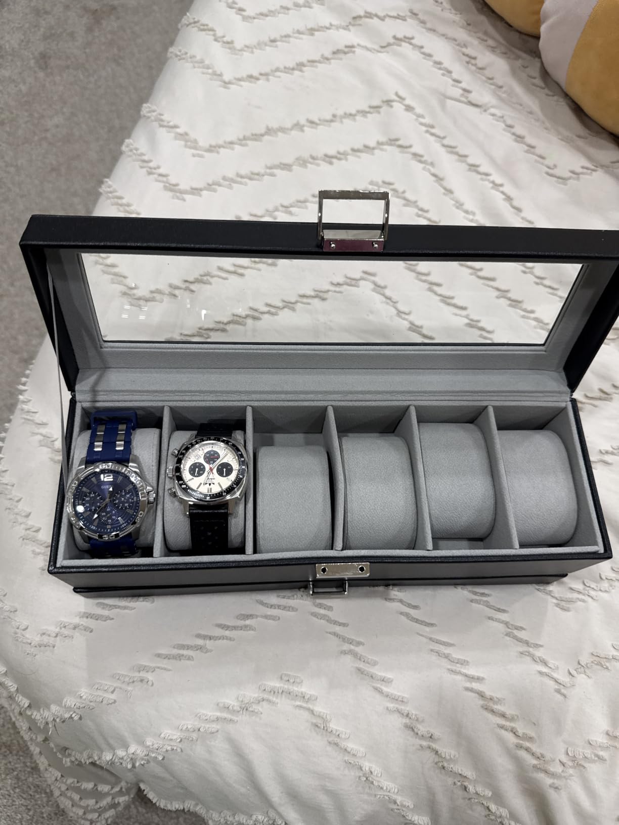 ProCase Watch Box, 6 Slot Watch Display Case with Drawer - Black, Mens Watches Case with Glass Lid, 2-Layer Mens Jewelry Organizer Storage Holder, Christmas Anniversary Birthday Gifts for Men customer photo 2