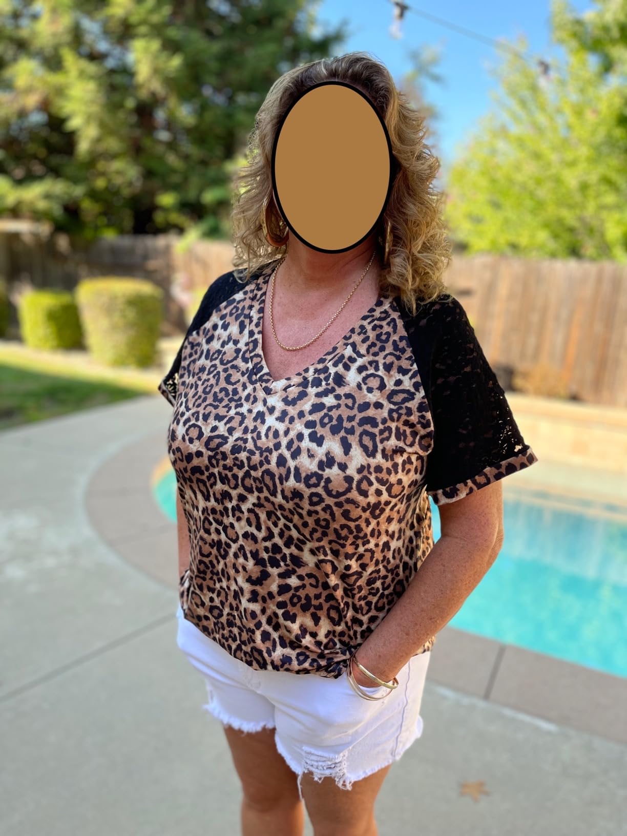 Plus Size Tops for Women Short Sleeve Shirt Summer Star/Leopard/Tie Dye/Flower Crewneck Pullover Tunic XL-5XL customer photo 2