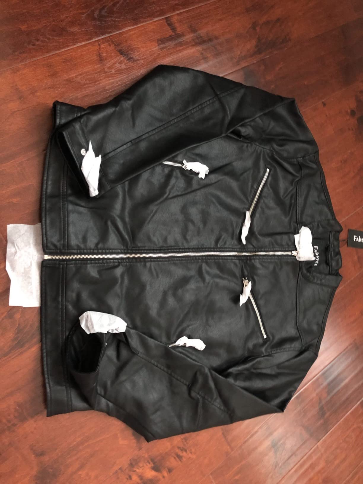 Fahsyee Faux Leather Jacket Men - Black Bomber Jackets Motorcycle Stand Collar Lightweight Zip-Up Slim Fit Biker Coat customer photo 1