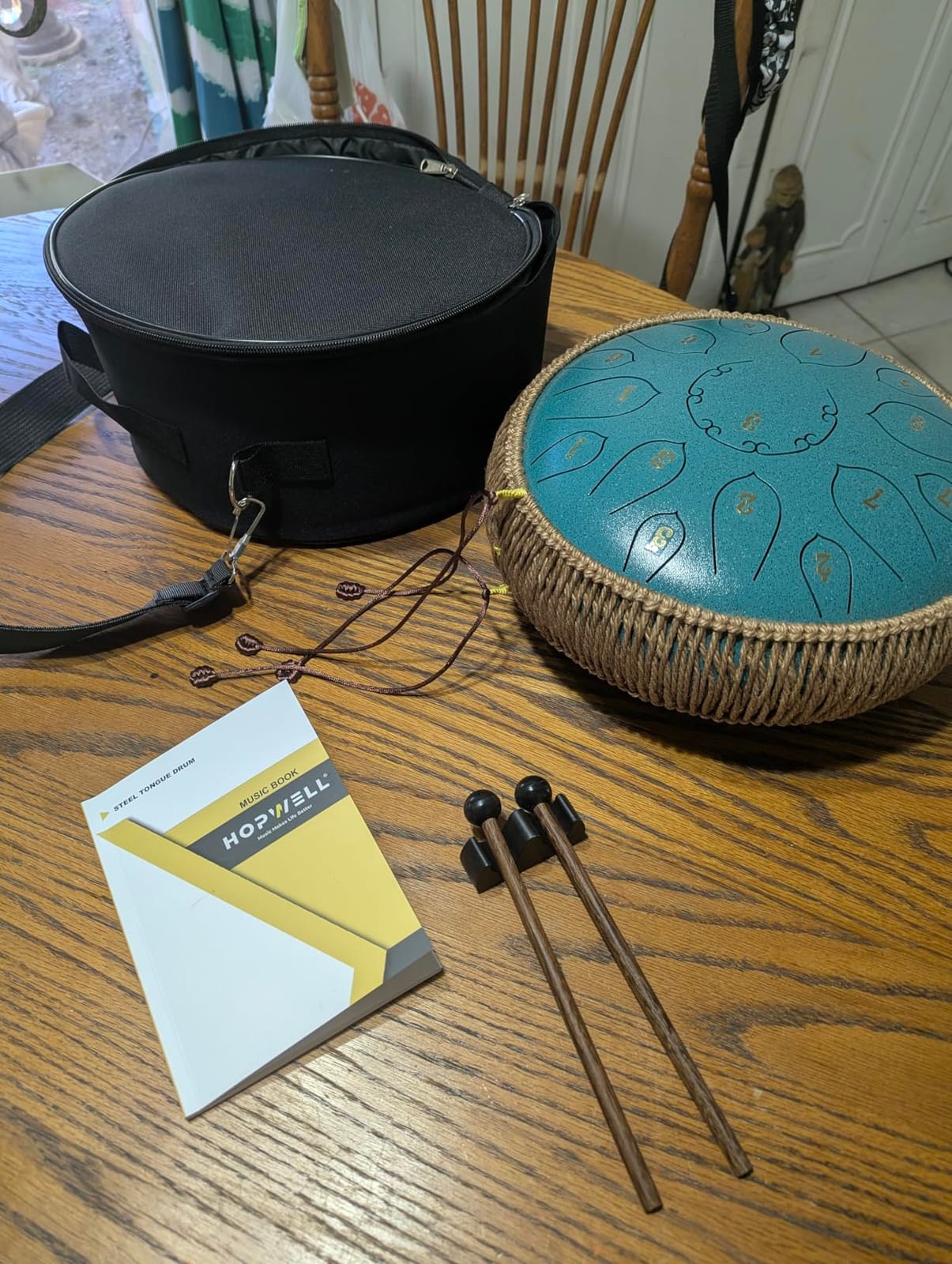 HOPWELL Steel Tongue Drum - 15 Note 12 Inch Tongue Drums - Percussion Instruments - Hand Pan Drum with Music Book, Drum Mallets and Carry Bag, D Major, Malachite Green customer photo 1