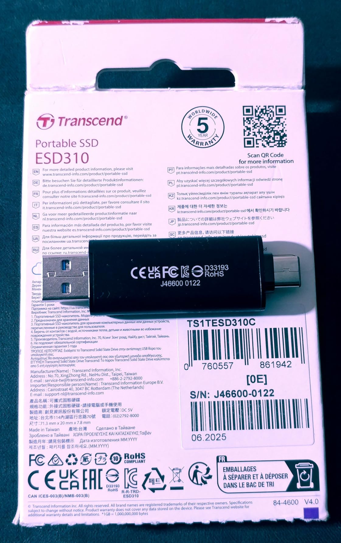 Transcend 256GB ESD310 Dual Portable SSD 1050MB/s USB-A+C, Thumb Drive customer photo 1