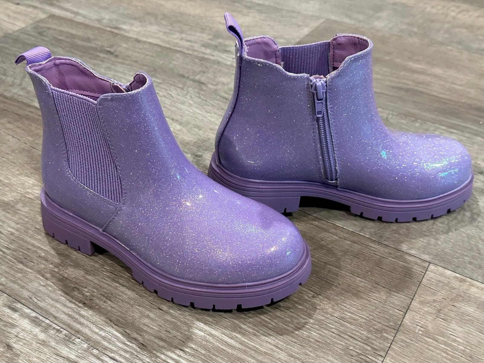 K KomForme Girl Glitter Ankle Boot Side Zipper Chelsea Booties Lug Sole customer photo 1