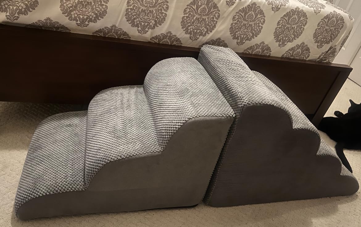 Chic Threads 3-Step Dog Stairs for Small Dogs, Dog Ramp for Bed 15.7