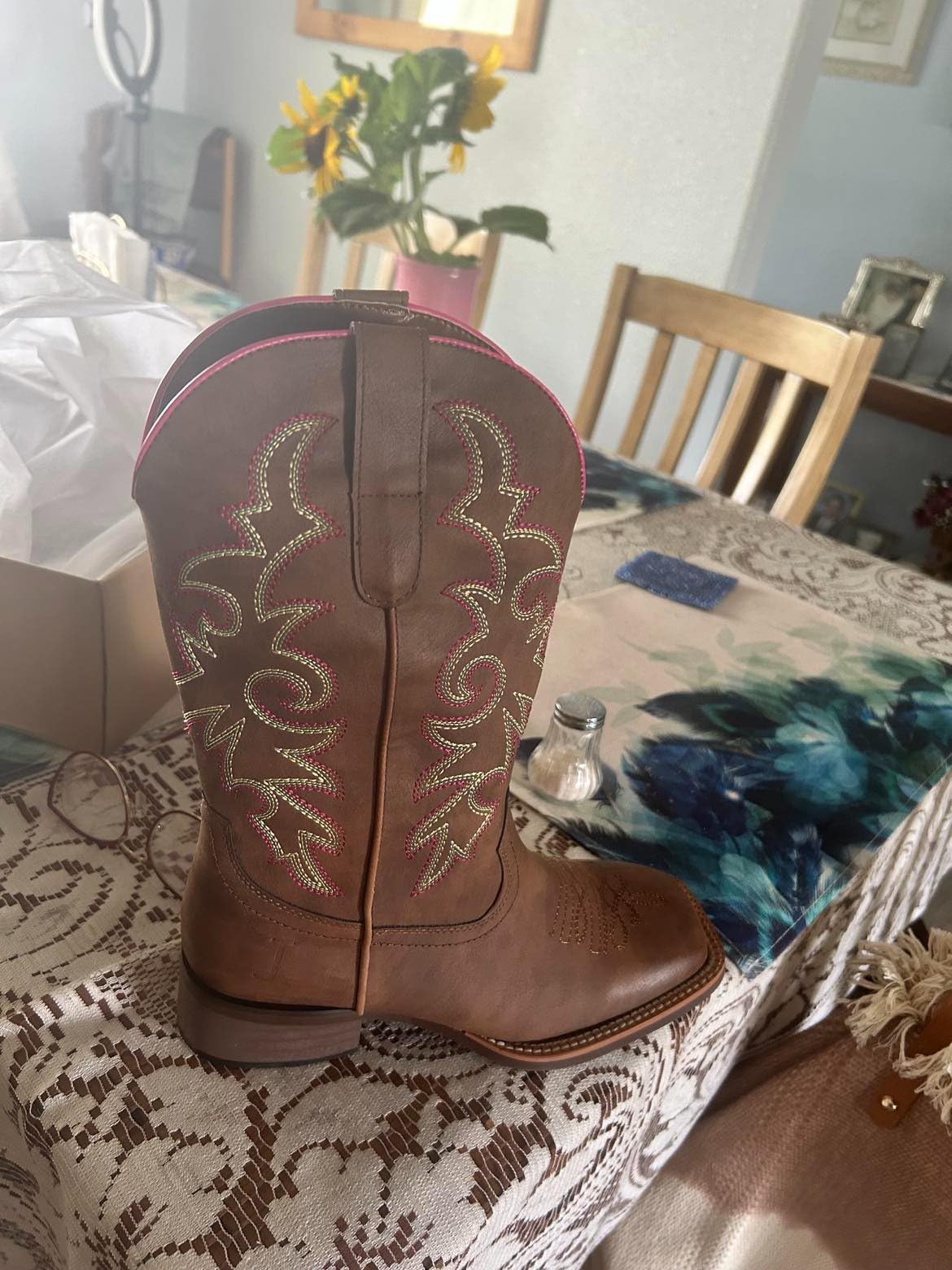 J's.o.l.e Western Wide Calf Cowboy Boots Women Wide Width Square Toe Cowgirl Boots Embroidered Riding Black Brown Boot customer photo 1