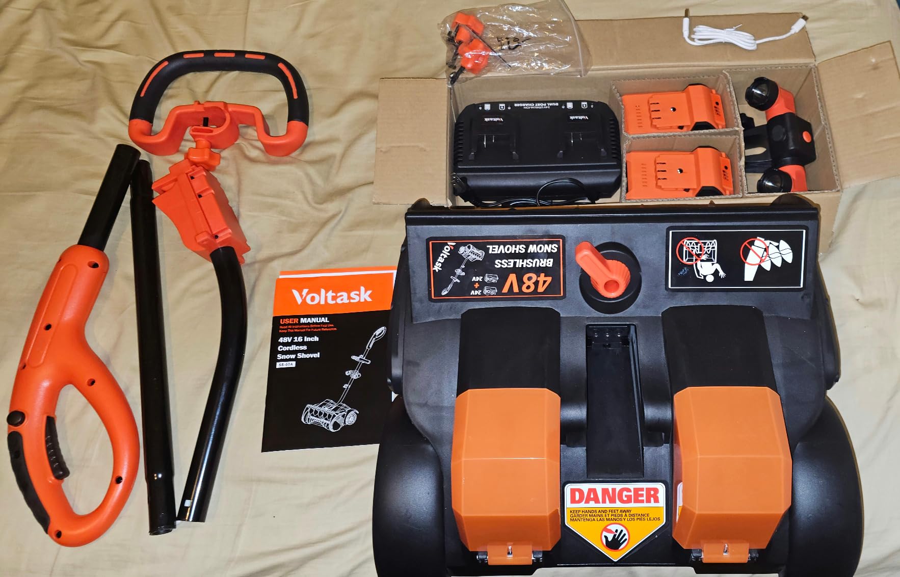 VOLTASK Cordless Snow Shovel with Wheels, 48V | 16-Inch | 4-Ah Brushless Cordless Snow Blower, Battery Snow Blower with Directional Plate & LED Lights (2 * 24V Battery & Dual Quick Charger Included) customer photo 2