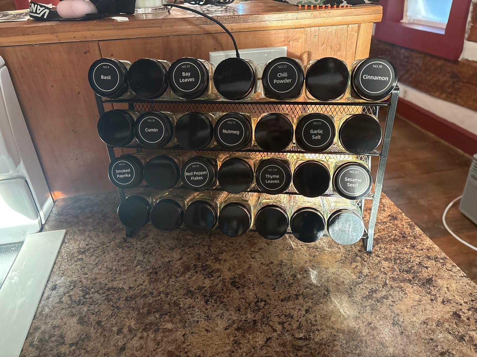 AOZITA Spice Rack Organizer for Cabinet, Spice Organizer with 28 Empty Spice Jars with Black Lids, Funnel, Spice Labels, Seasoning Organizer for Countertop, Cabinet, Kitchen, Pantry, Cupboard customer photo 2