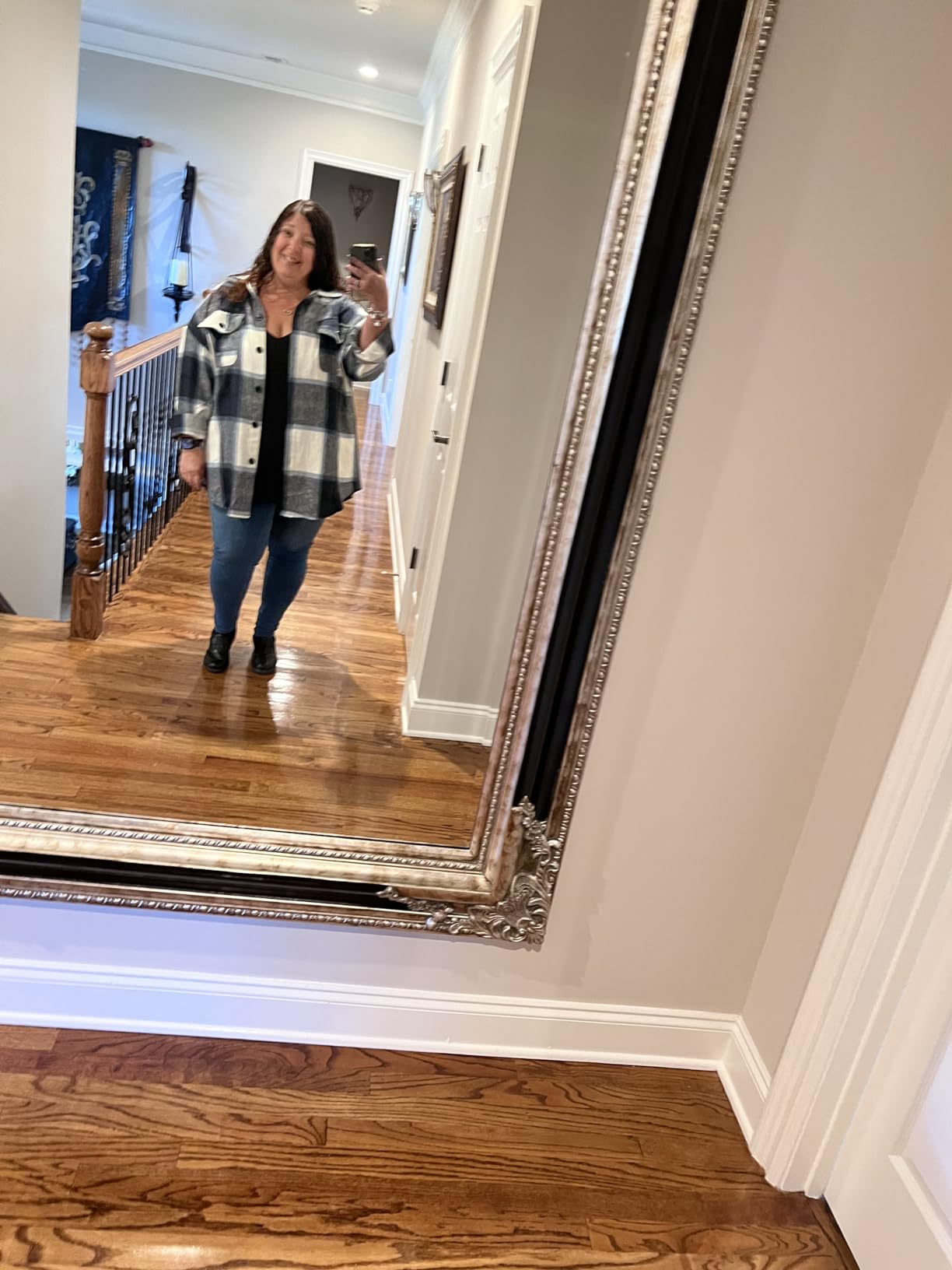 IN'VOLAND Womens Plus Size Shacket Jacket Flannel Plaid Long Sleeve Button Down Shirts Casual Fall Blouses Tops customer photo 2