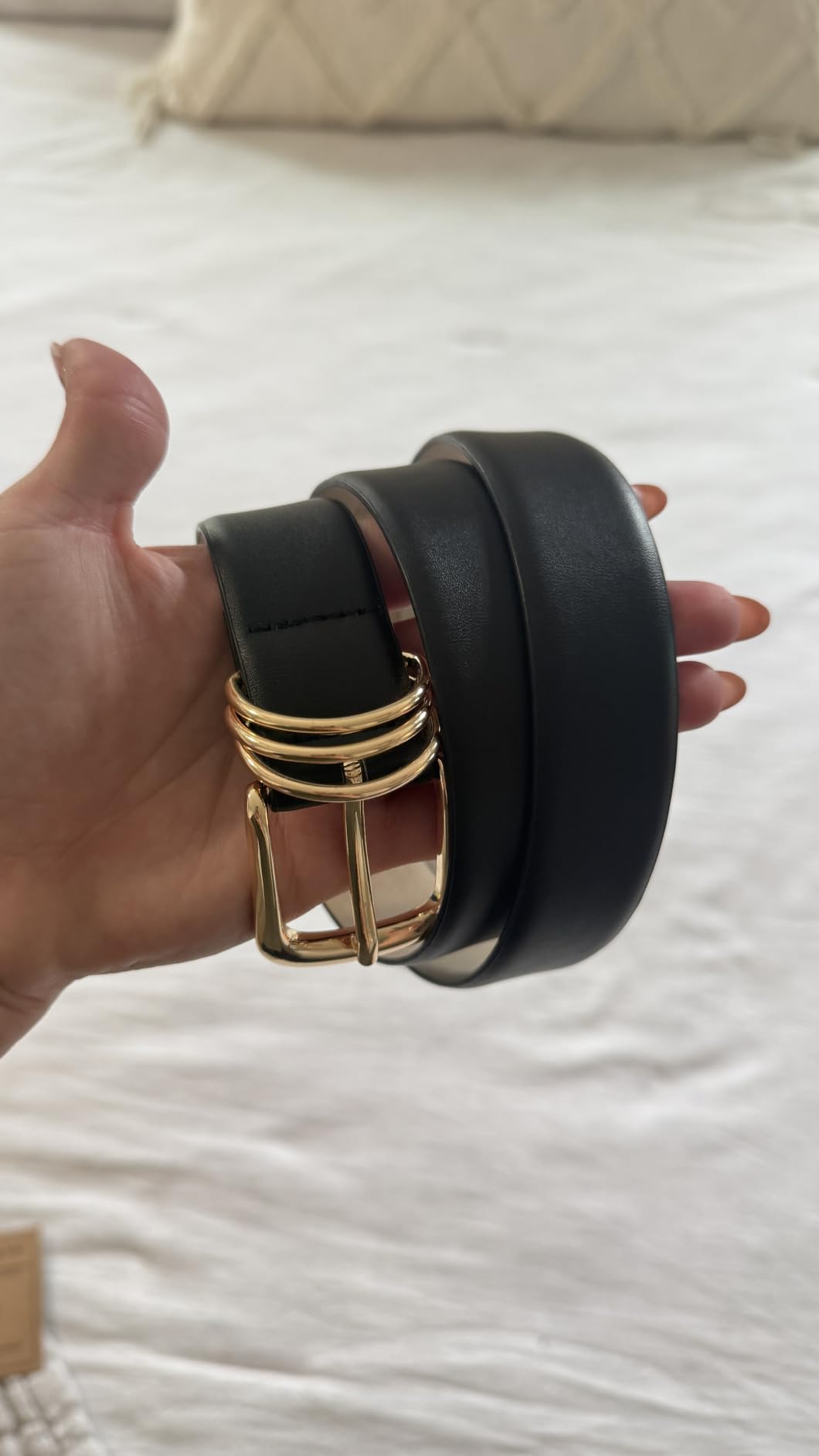 RISANTRY Women's Leather Belts with Metal Buckle Fashion Ladies Waist Belt customer photo 1