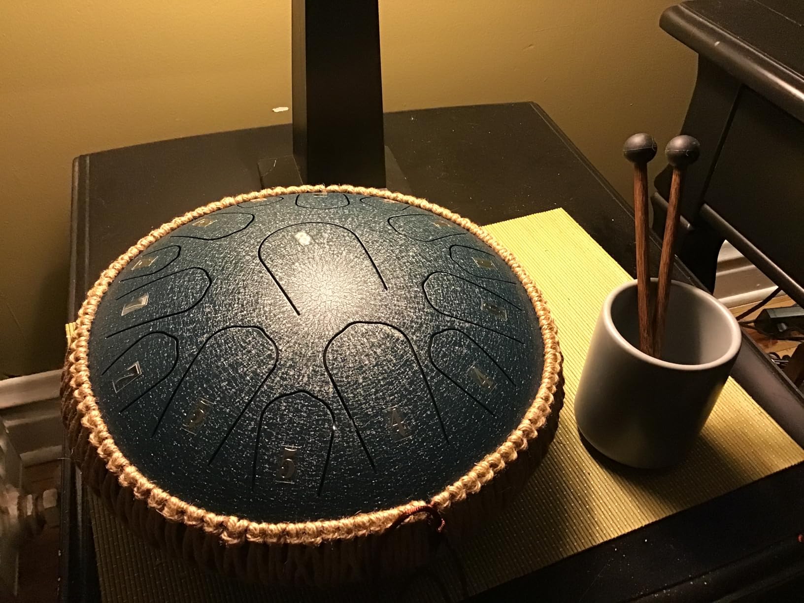 HOPWELL Steel Tongue Drum - 13 Inches 15 Notes Tongue Drum - Hand Pan Drum with Music Book, Handpan Drums Mallets and Carry Bag, D Major (Navy Blue) customer photo 2