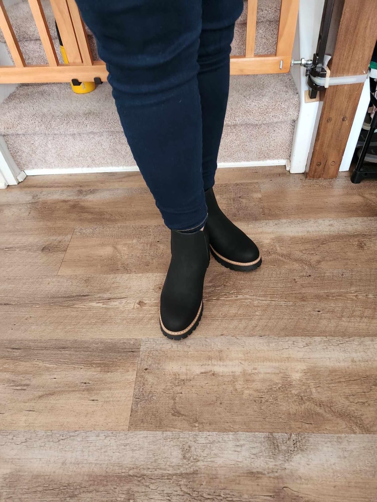 DECARSDZ Women's Chunky Platform Chelsea Ankle Boots with Low Wedge Heel customer photo 2