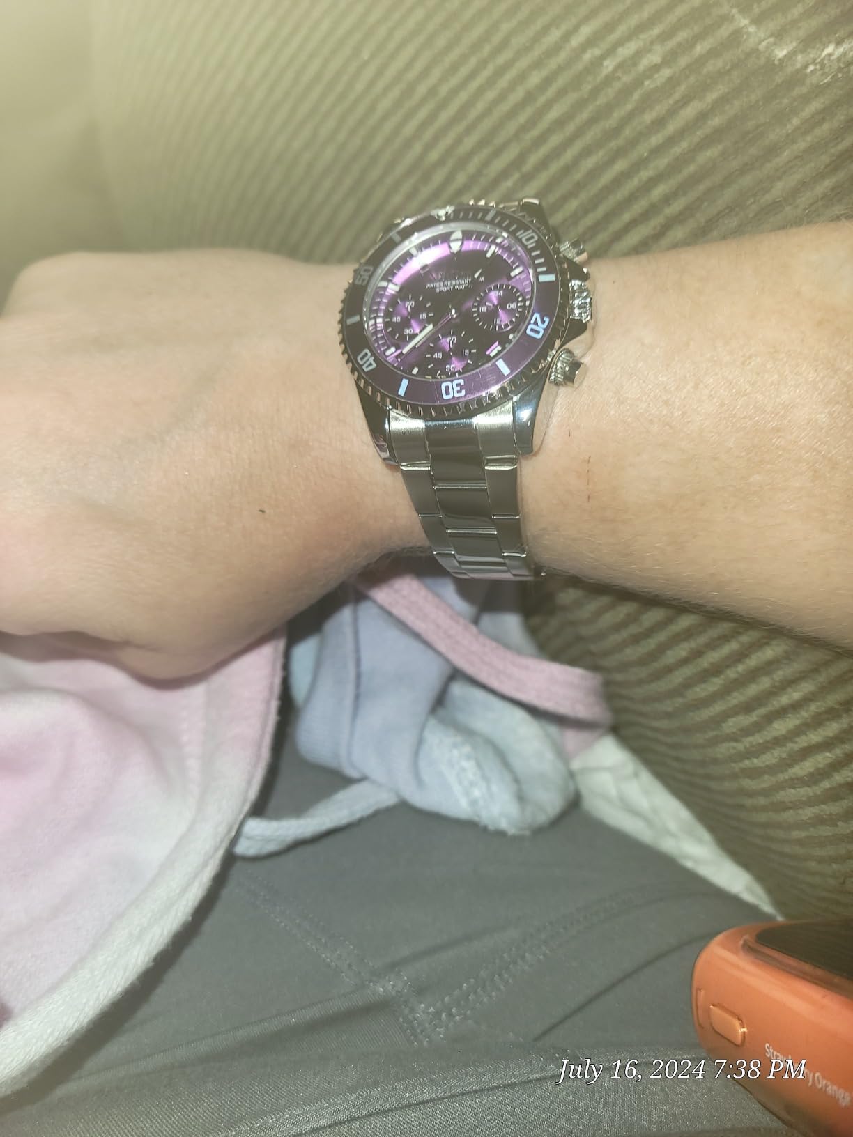 Women Elegant Chronograph Rotatable Bezel Stainless Steel Watch customer photo 2