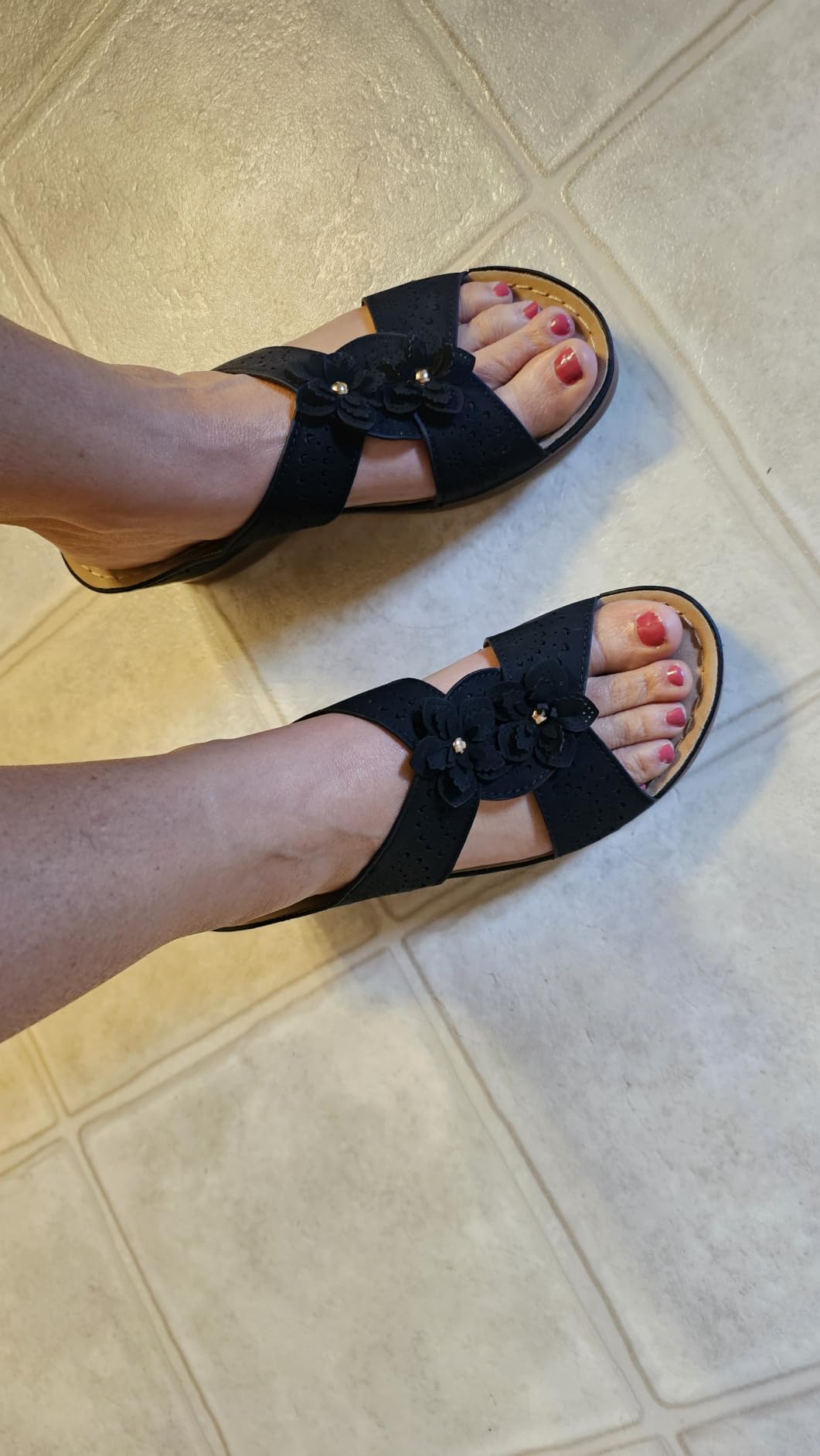 Womens Wedge Sandals Leather: Comfortable Walking Shoes Summer customer photo 1
