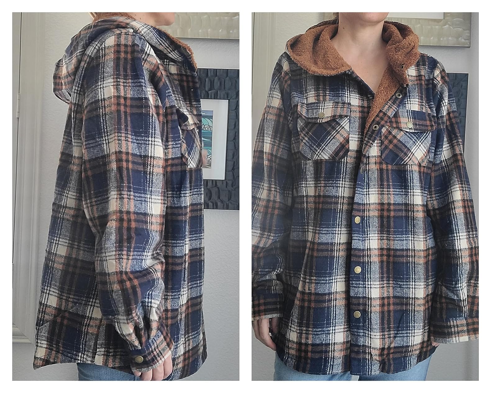 Dokotoo Womens Plaid Shacket Jacket Warm Fleece Hooded Jackets Winter Coats customer photo 2