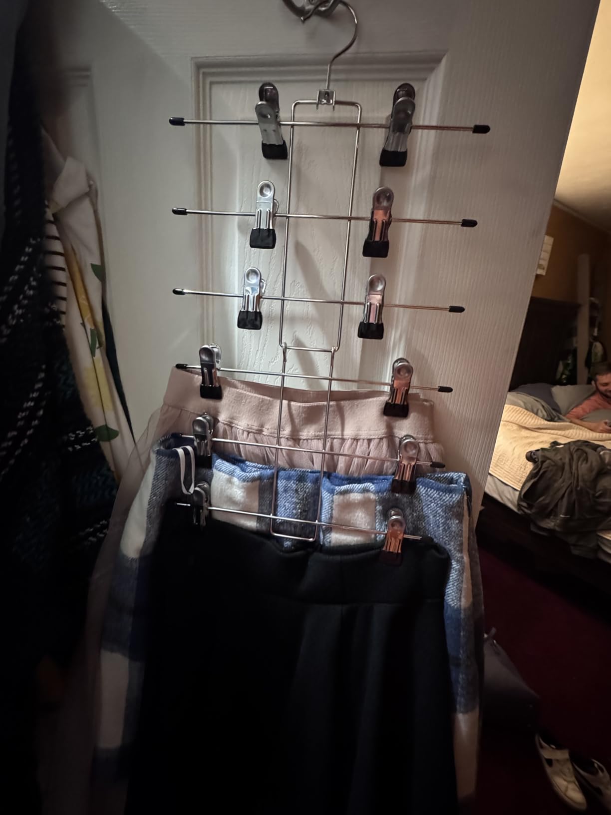 Pants Hangers with Clips, Space Saving Hanging Closet Organizer-6 Tiers Skirt Hangers with 360° Swivel Hook, Closet Organizer-Clothes Hangers- College Dorm Essentials Apartment Essentials-2 Pack customer photo 2