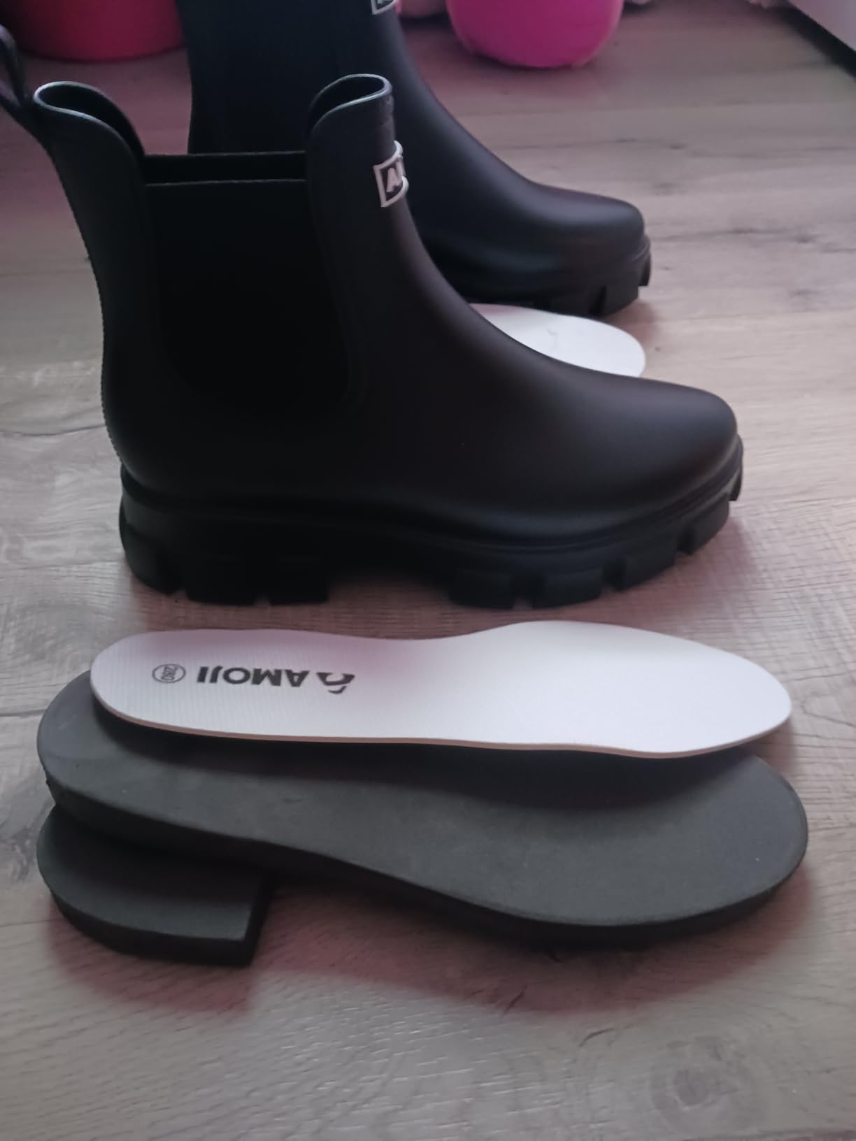 Amoji Unisex Ankle Chelsea Rain Platform Rubber Waterproof Boots 917 customer photo 2