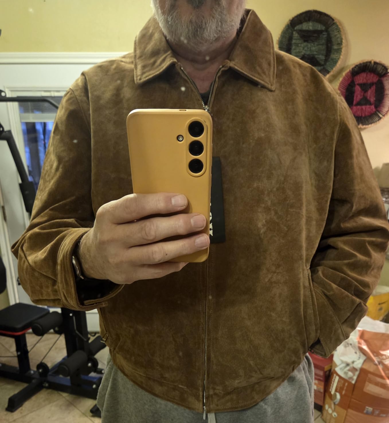 FLAVOR Men's Suede Leather Bomber Jacket Casual Coat for Men customer photo 2