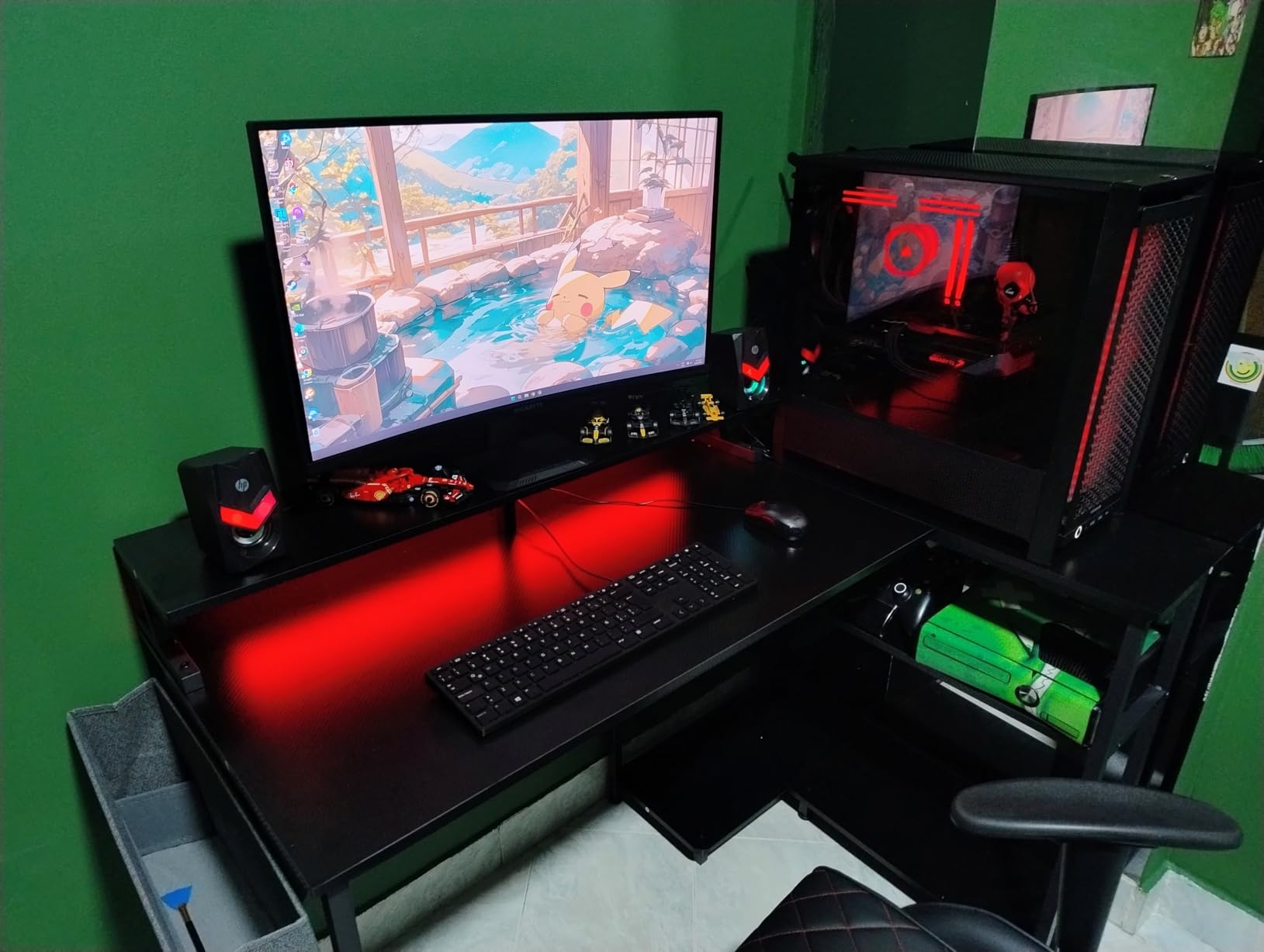 ODK 48 Inch L Shaped Gaming Desk with LED Lights, Power Outlets, Black customer photo 1