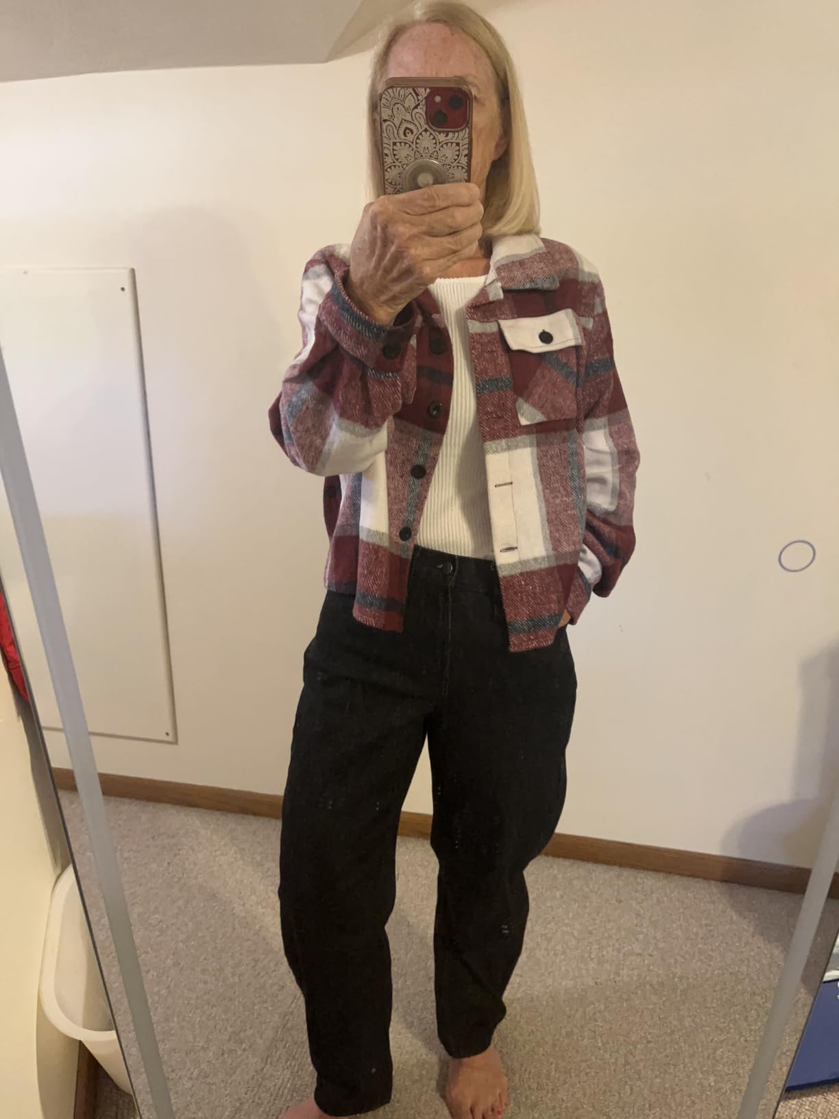 Zeagoo Flannels for Women Cropped Shacket Jacket Fashion Plaid Fall Coat customer photo 1