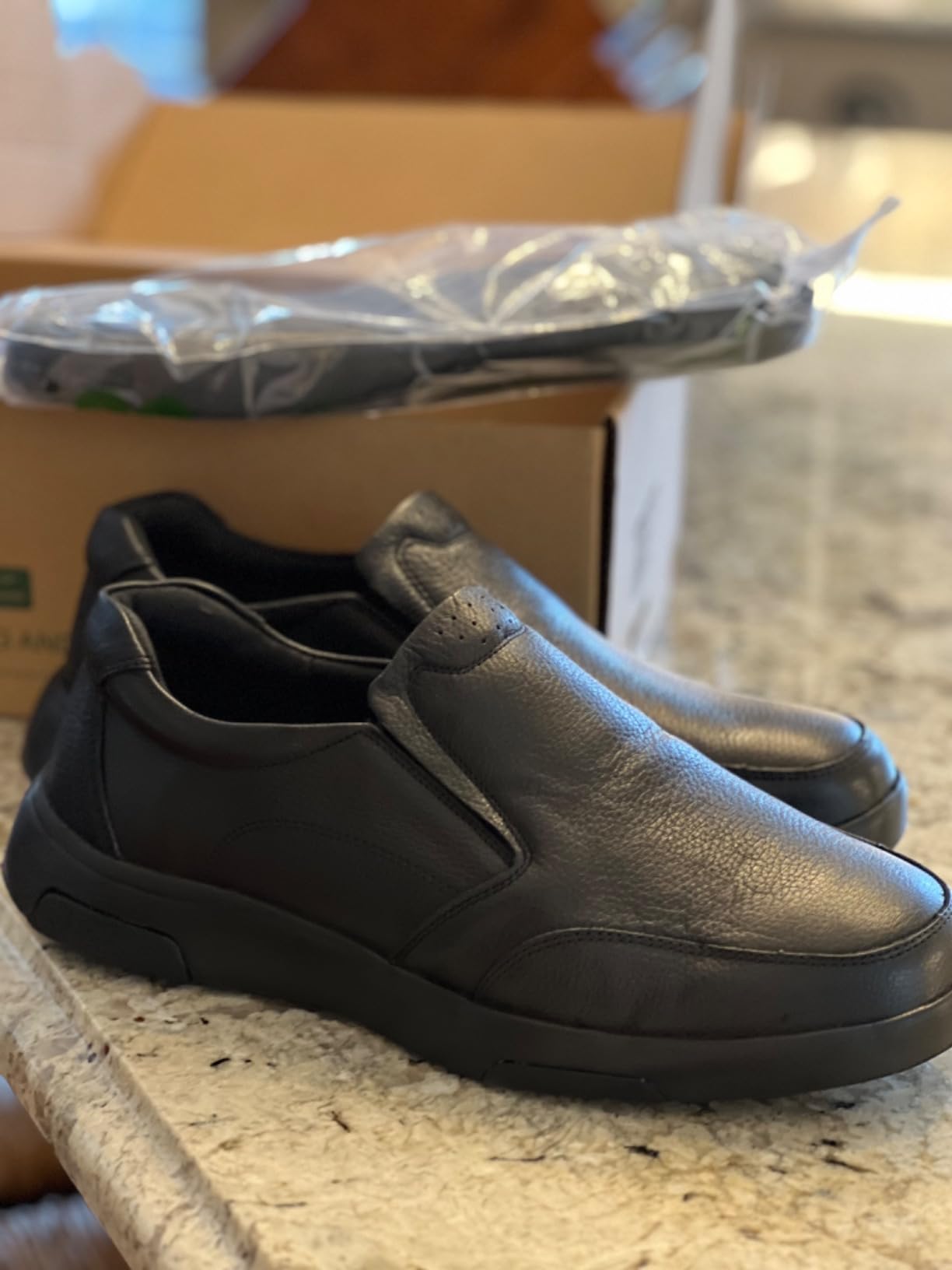 Men's Orthopedic Leather Dress Walking Shoes: Comfortable Plantar Fasciitis Oxfords with Arch Support, Business Diabetic Slip-On Loafers for Foot and Heel Pain Relief customer photo 1