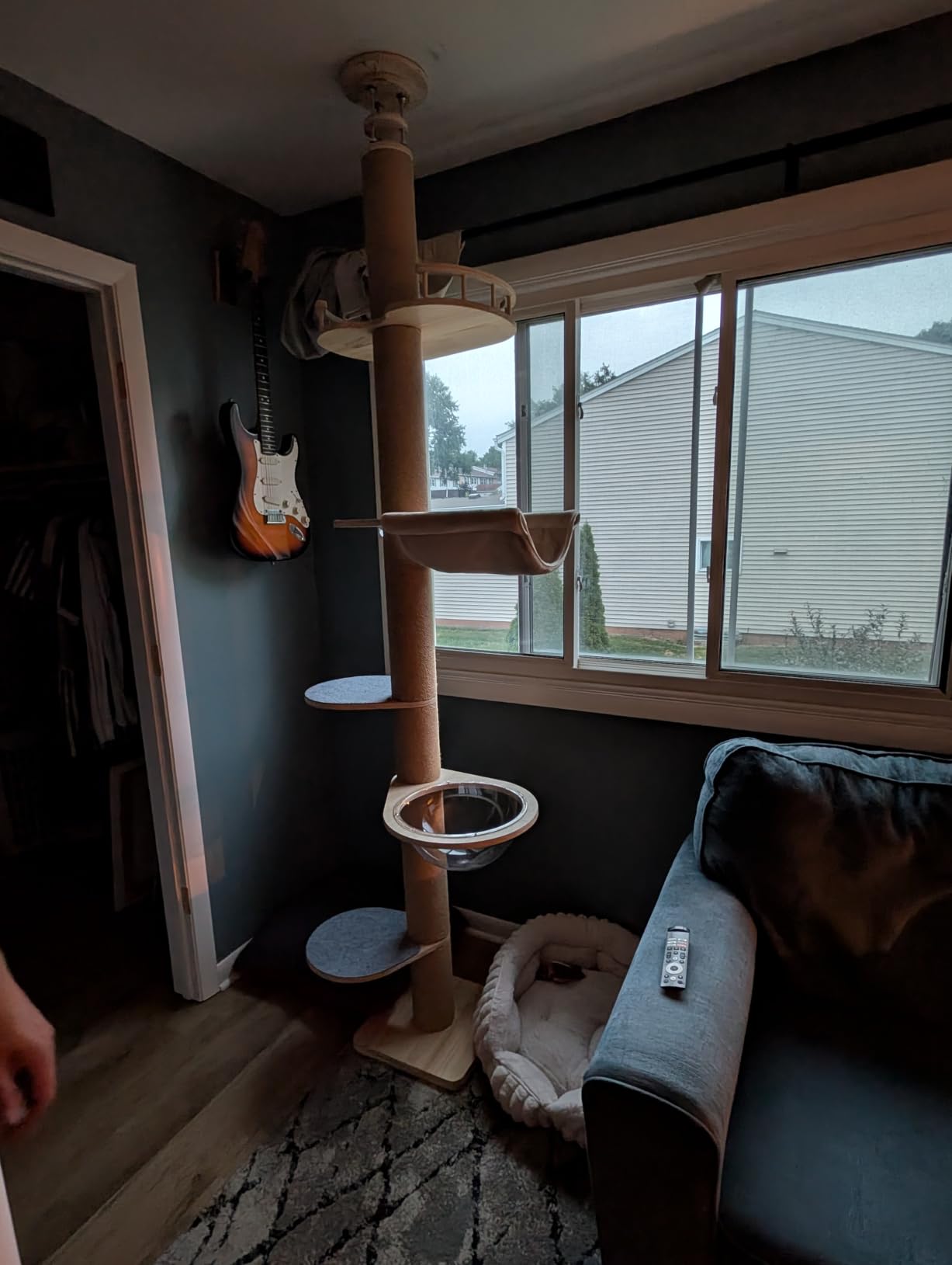 Floor to Ceiling Cat Tree Height (50-120.5in) Adjustable Cat Tower 5 Tier Hemp Scratching Post High Cat Tree Sturdy Activity Tree Indoor Outdoor Cat Scratching Post Activity Center customer photo 1