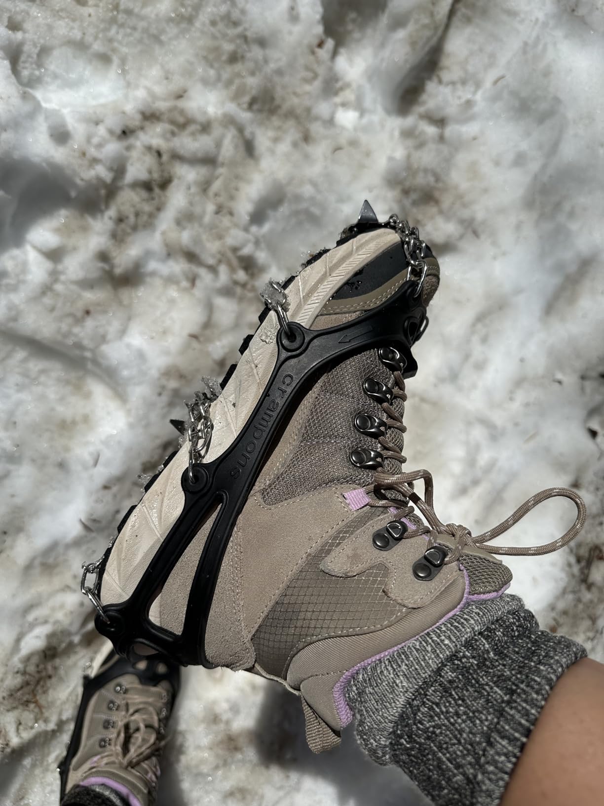 WIN.MAX Crampons for Shoes, Traction Cleats Ice Snow Grips with 19 Stainless Steel Spikes, Shoe Talons Anti - Slip Boots Spikes for Walking, Jogging, Climbing and Hiking customer photo 2