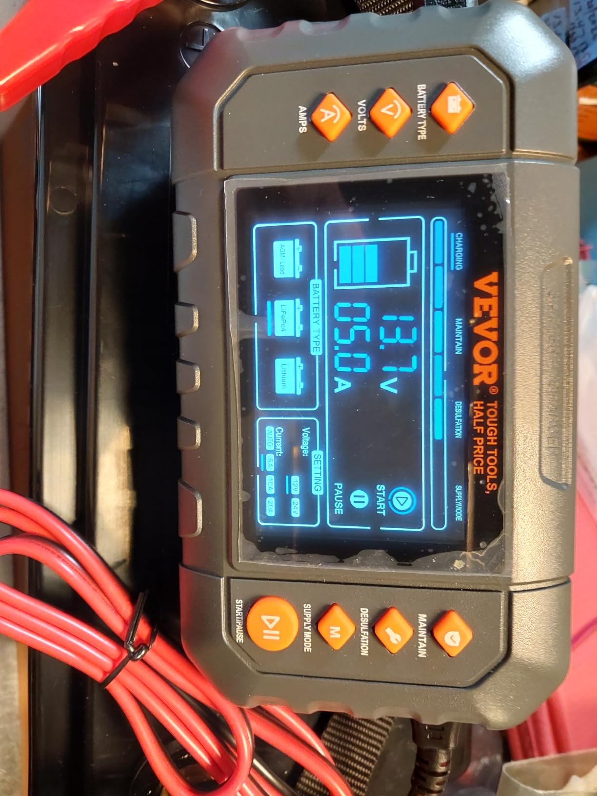 VEVOR Smart Battery Charger, 20-Amp, Lithium LiFePO4 Lead-Acid (AGM/Gel/SLA) Car Battery Charger with LCD Display, Trickle Charger Maintainer Desulfator for Boat Motorcycle Lawn Mower Deep Cycle customer photo 1