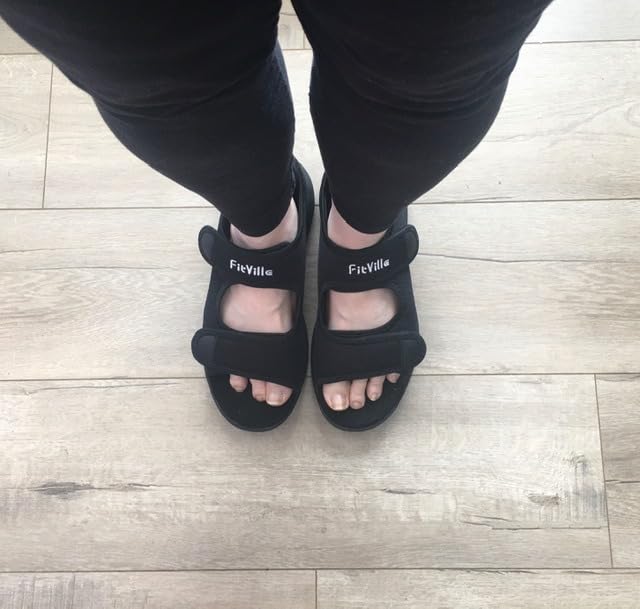 FitVille Diabetic Sandals for Women Wide Width with Arch Support, Adjustable Dual Straps Wide Sandals for Women customer photo 2