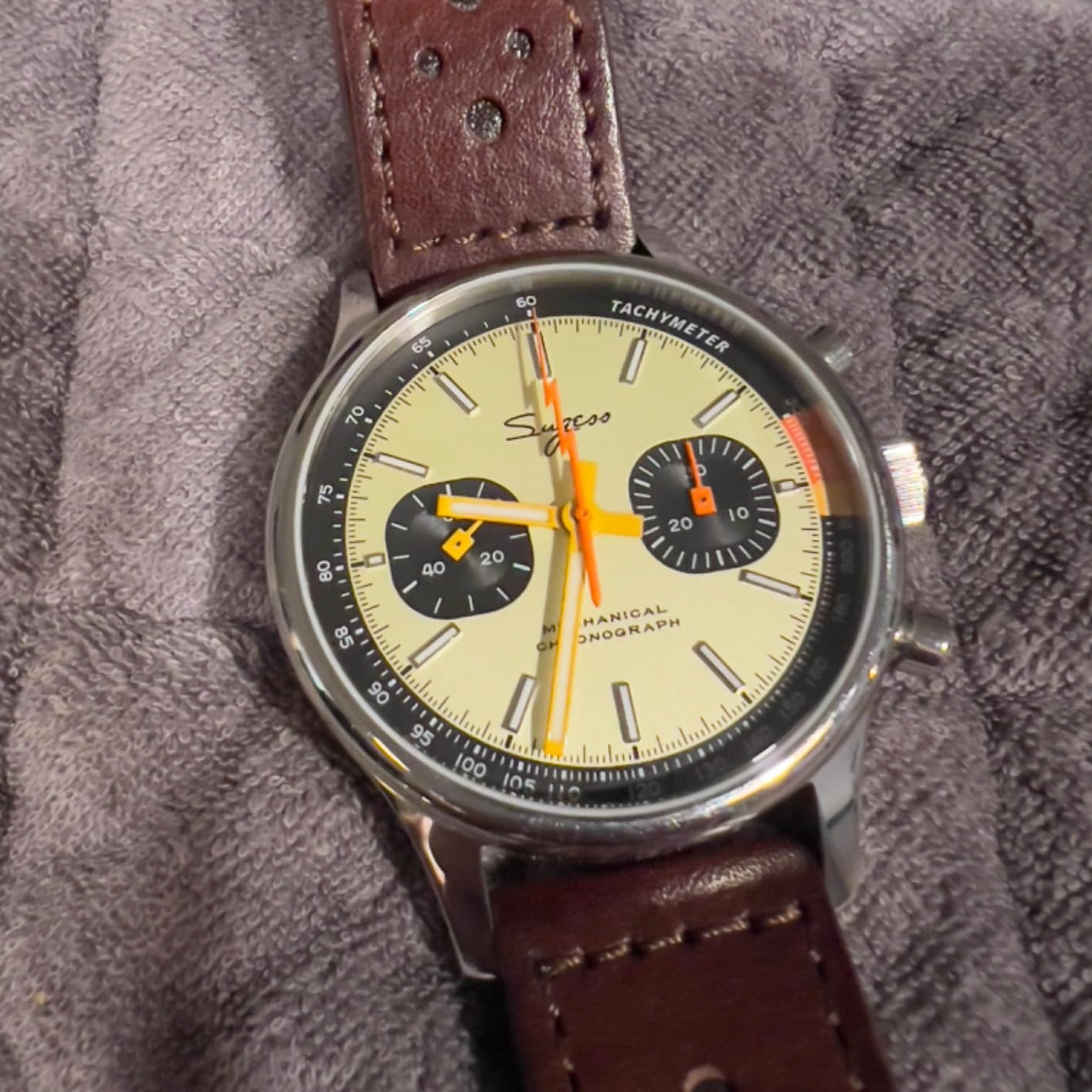 Sugess Chrono Hertiage SUCHP005Z Brown Racing Leather ST1901 Mechanical Chronograph Mens Wrist Pilot Watch Seagull 1963 customer photo 2