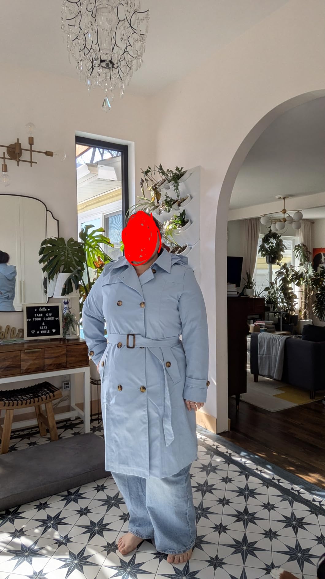 Chrisuno Women's Double Breasted Long Trench Coats Mid-Length Belted Overcoat Dress Jacket with Detachable Hood customer photo 1