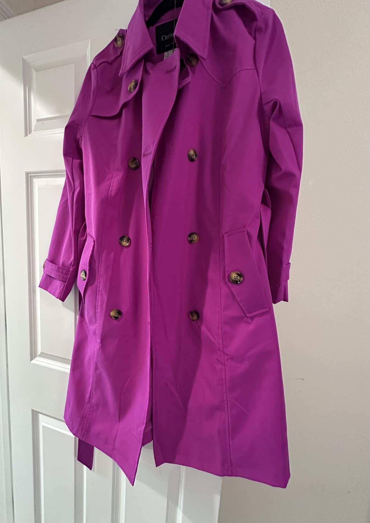 Chrisuno Women's Double Breasted Long Trench Coats Mid-Length Belted Overcoat Dress Jacket with Detachable Hood customer photo 2