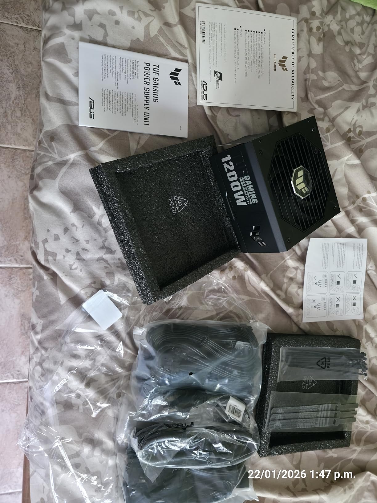 ASUS TUF Gaming 1200W Gold (1200 Watt, ATX 3.1 Compatible Fully Modular Power Supply, 80+ Gold Certified, Military-Grade Components, Dual Ball Bearing, Axial-tech Fan, PCB Coating, 10 Year Warranty) customer photo 1