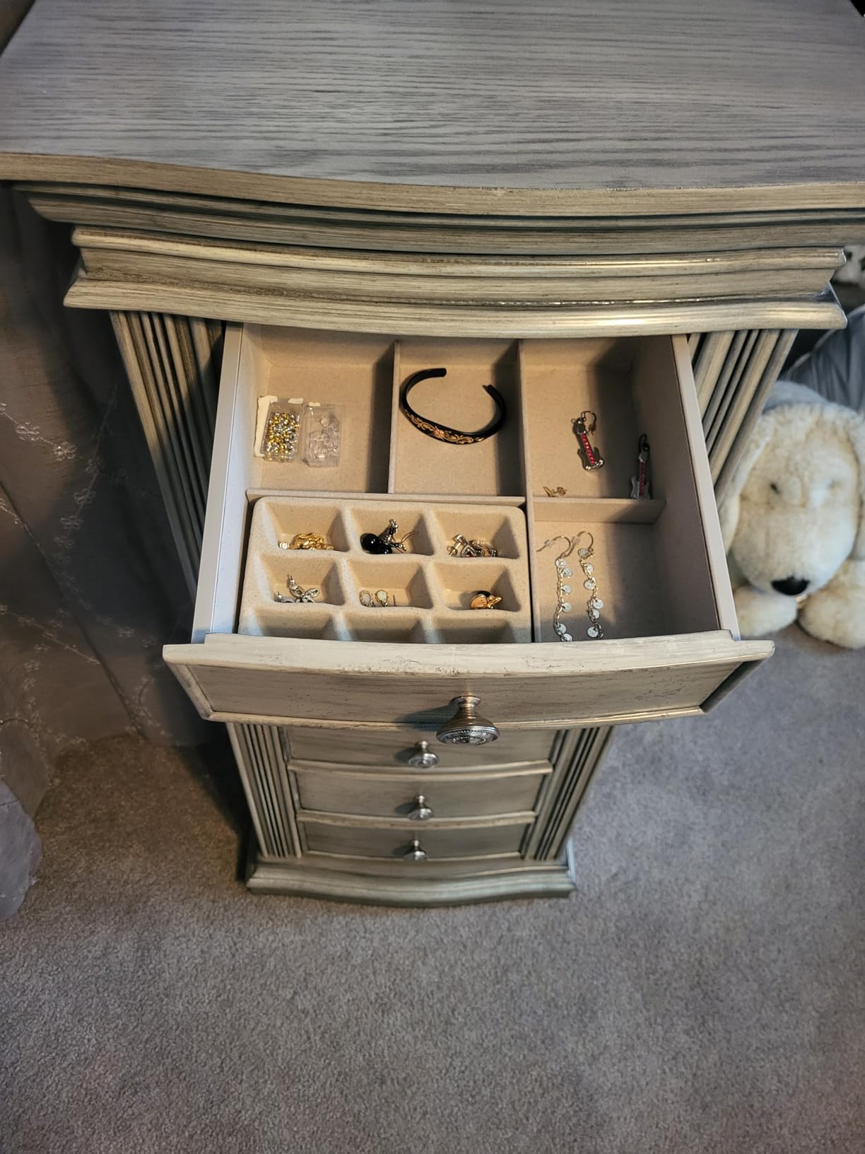 Hives and Honey Landry Standing Jewelry Armoire Cabinet - Jewelry Storage Organizer with Flip-Top Mirror, Side Doors, 7 Drawers, Necklace, Earring, and Bracelet Storage, Walnut customer photo 2
