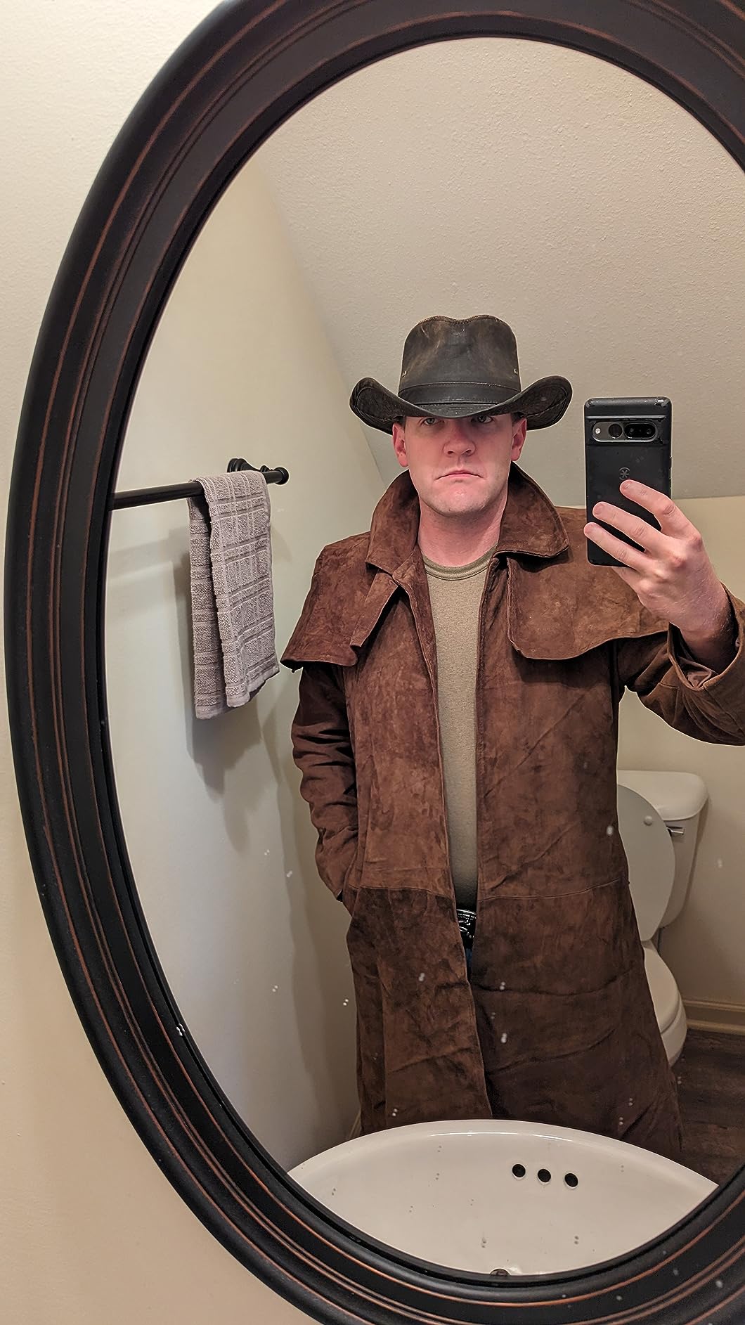 New Vegas A7 Brown Suede Leather Coat - A7 Ranger Armor Classic Cowboy Veteran Duster Trench Coat customer photo 1