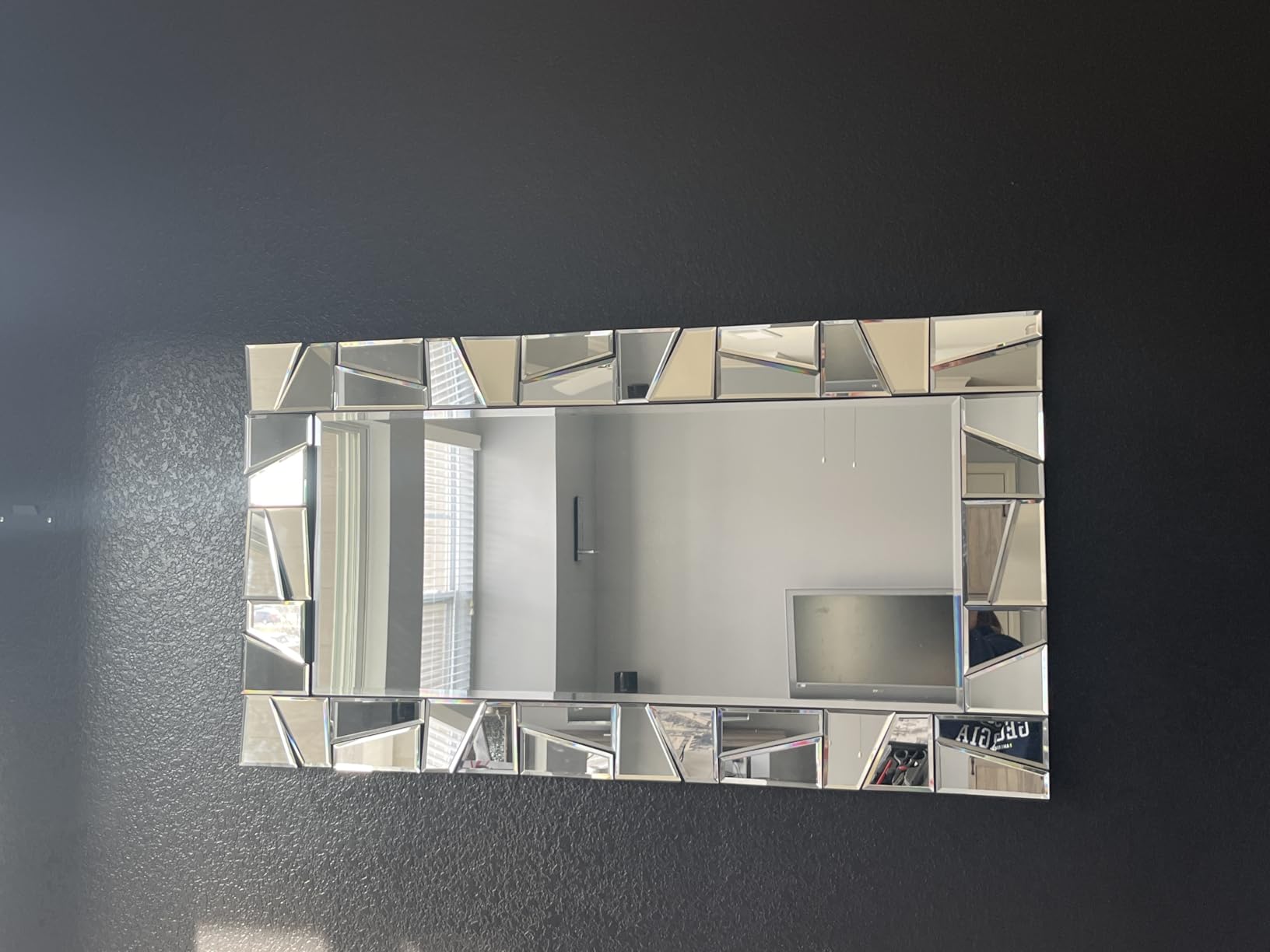 Chende Large Living Room Mirror for Decor, 44'' x 24'' Modern Decorative Wall Mirrors with Uneven Glass Frame, Rectangle Elegant Mirror with Glass Beveled Edge for Entryway, Dining Room, Bedroom customer photo 2