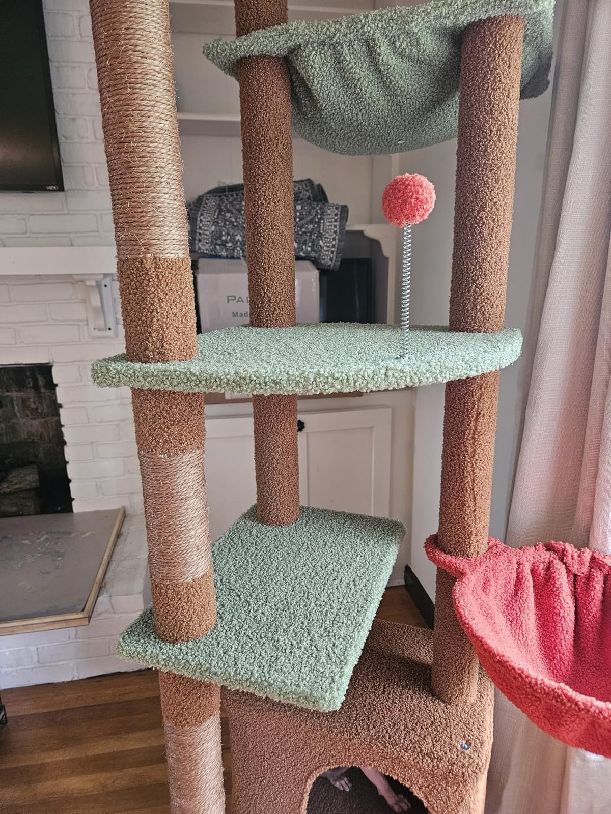 PEQULTI Floor to Ceiling Cat Tree Tower, Height Adjustable 230-252cm, Brown customer photo 2
