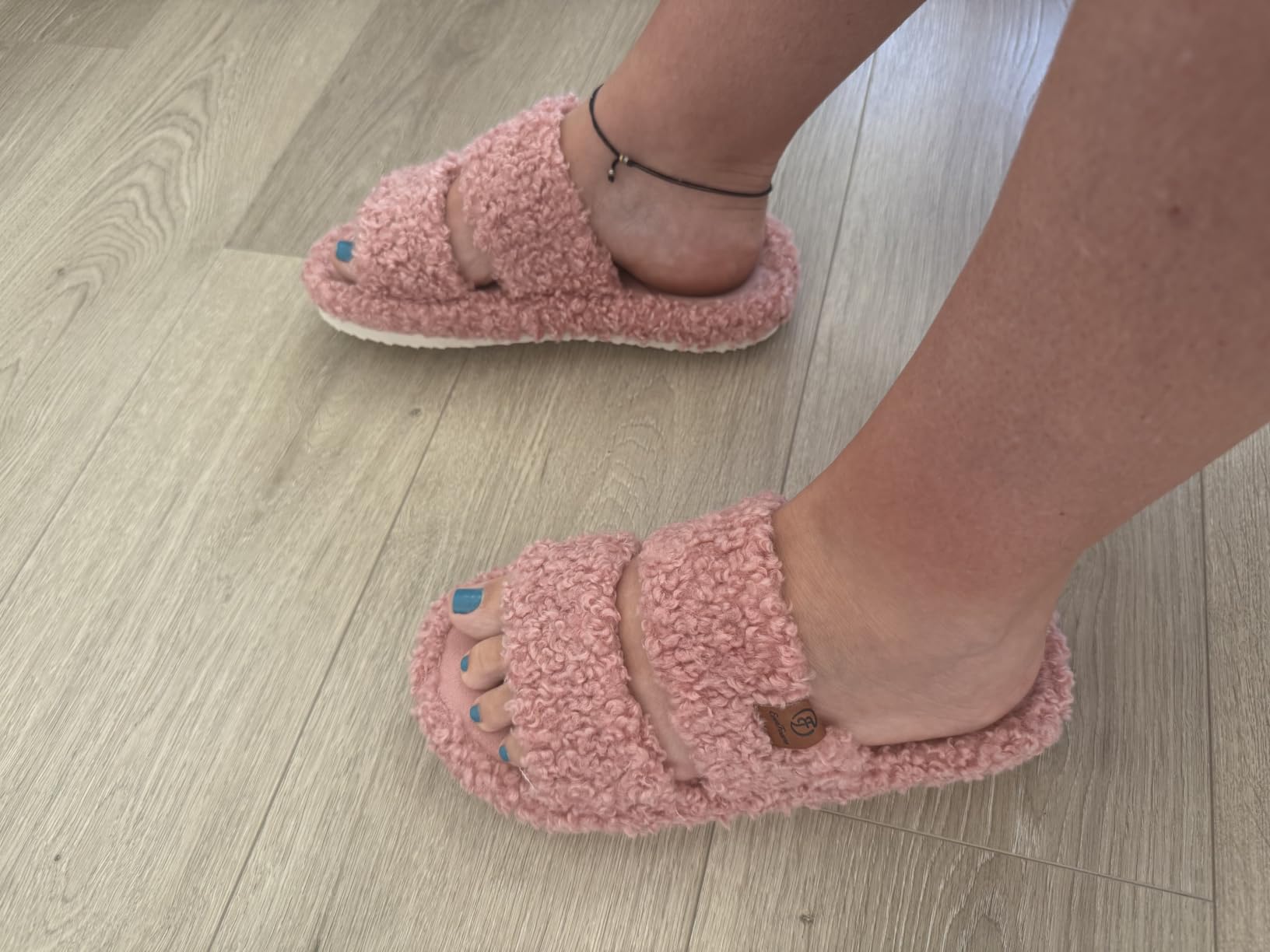 EverFoams Womens Fuzzy Open-toe Slippers Memory Foam Indoor House Shoes customer photo 2
