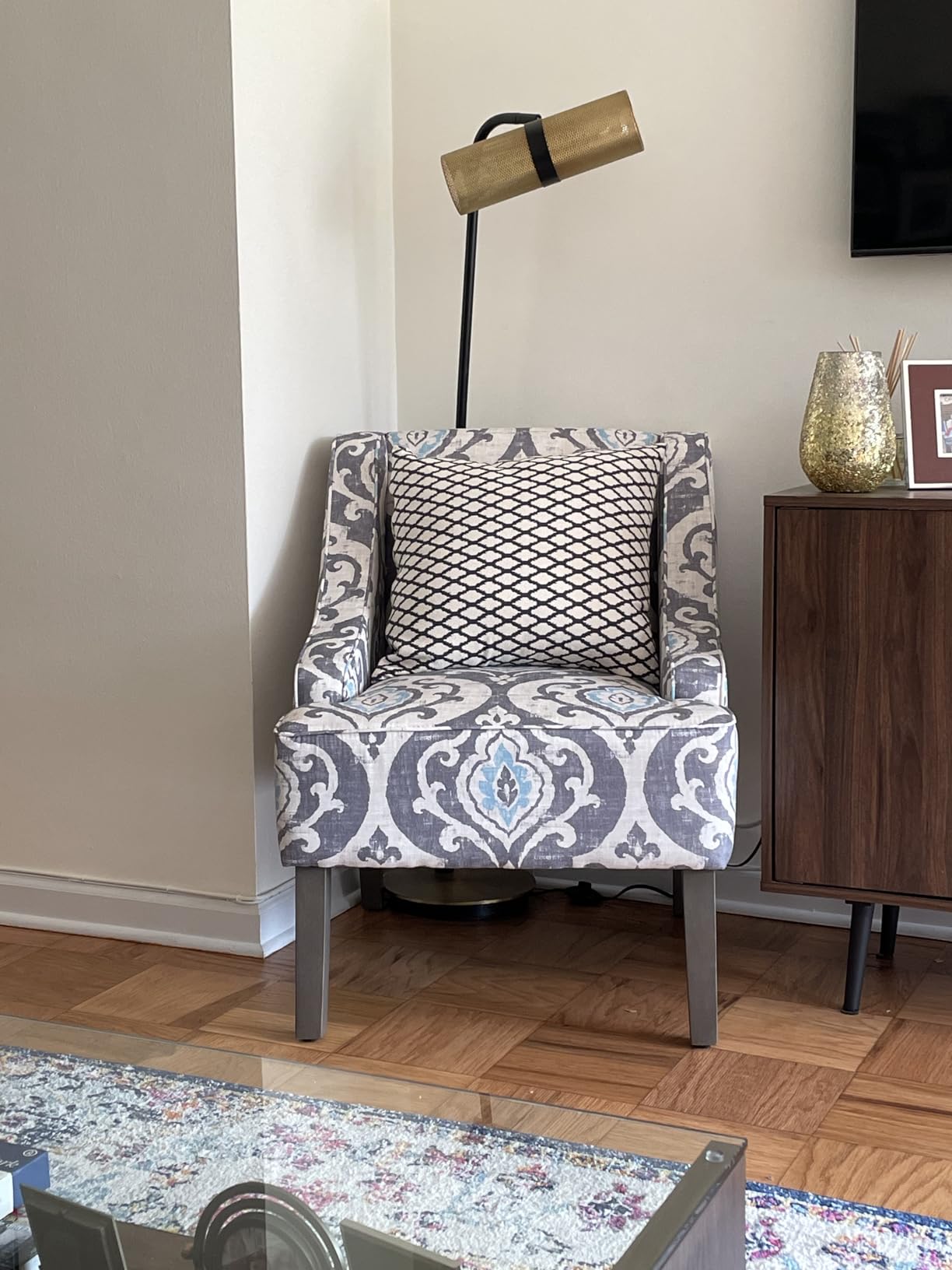 HomePop Modern Swoop Arm Accent Chair - Distressed Brown Faux Leather customer photo 1