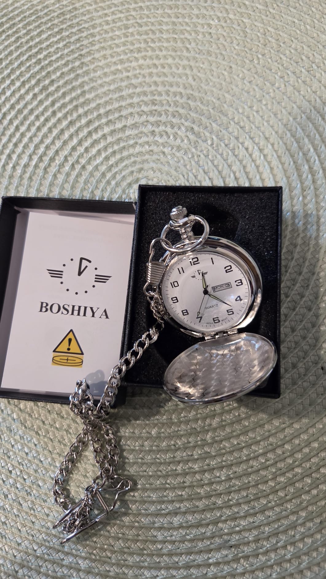 BOSHIYA Smooth Quartz Pocket Watches for Men Classic Arabic Digital Luminous Dial & Day Date Pocket Watch with Chain Christmas Graduation Birthday Gifts customer photo 2
