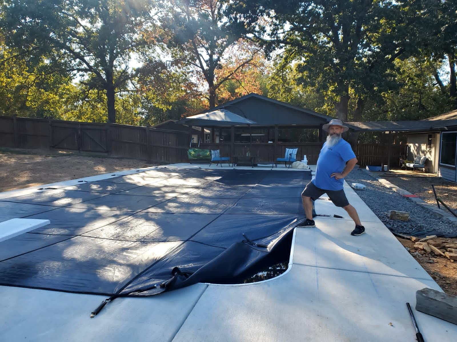 Inground Pool Cover Safety Fits Rectangle Swimming Pool, Mesh Solid Pool Cover for Inground Pools,Winter Pool Safety Cover Includes Safety Net and Installation Tools Blue (Blue, Fits 16x32ft Pools) customer photo 2