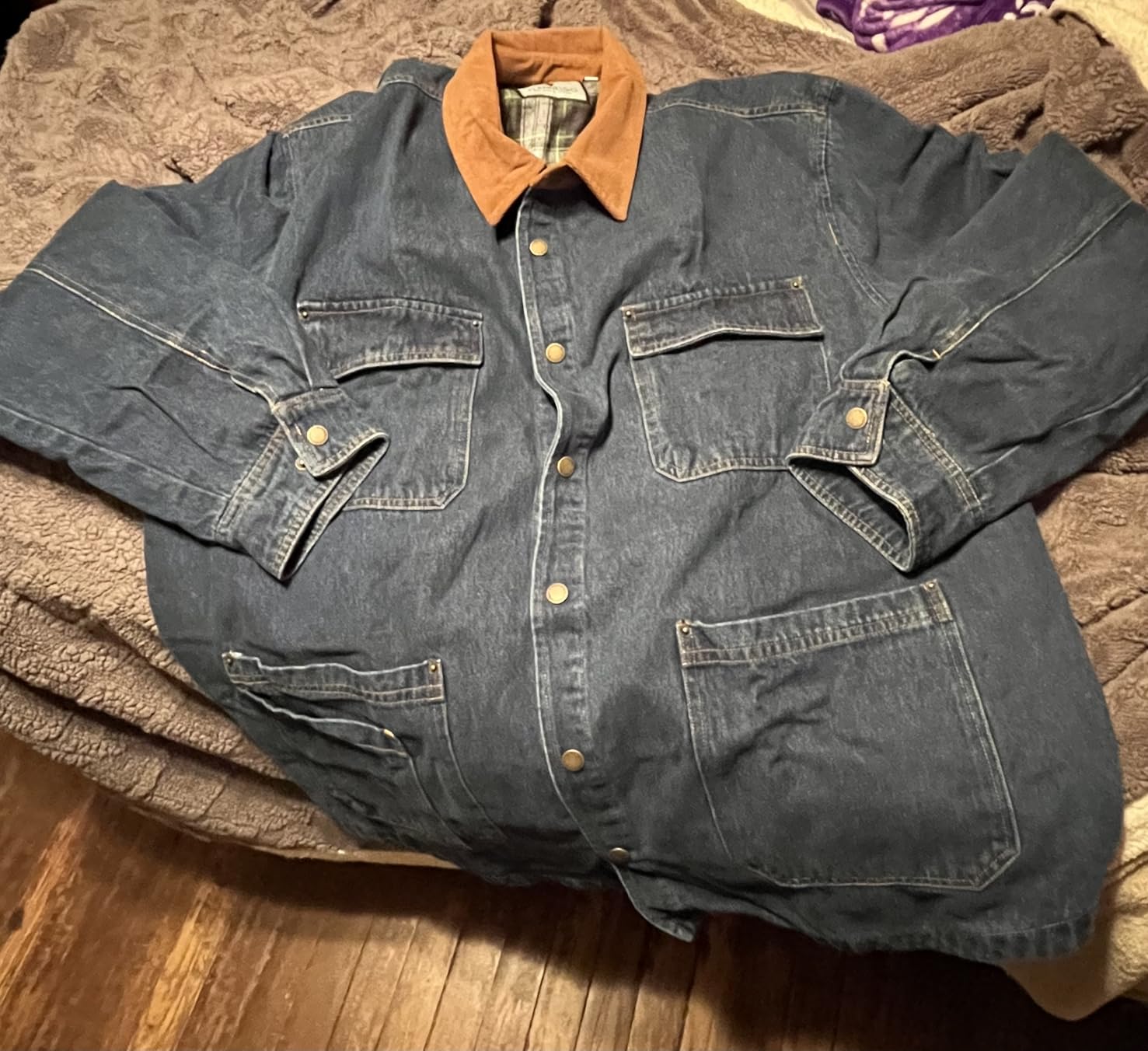 ZENTHACE Men's Flannel Lined Denim Chore Coat, Snap Button Workwear customer photo 1