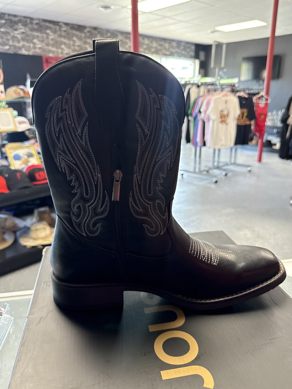 Jousen Cowboy Boots for Men Square Toe Western Side Zipper | Classic Embroidery Design Pull-On Style Removable Insole Comfortable Short Boot Everyday Casual Wear customer photo 2