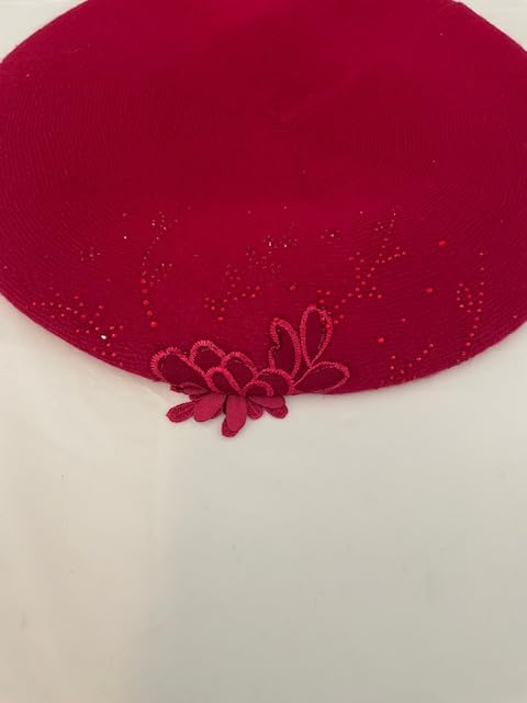Flower Embroidery Beret Hat for Women, French Style Knitted Beret Hats, Stylish Solid Color Beret Cap for Women Girls Lady customer photo 2